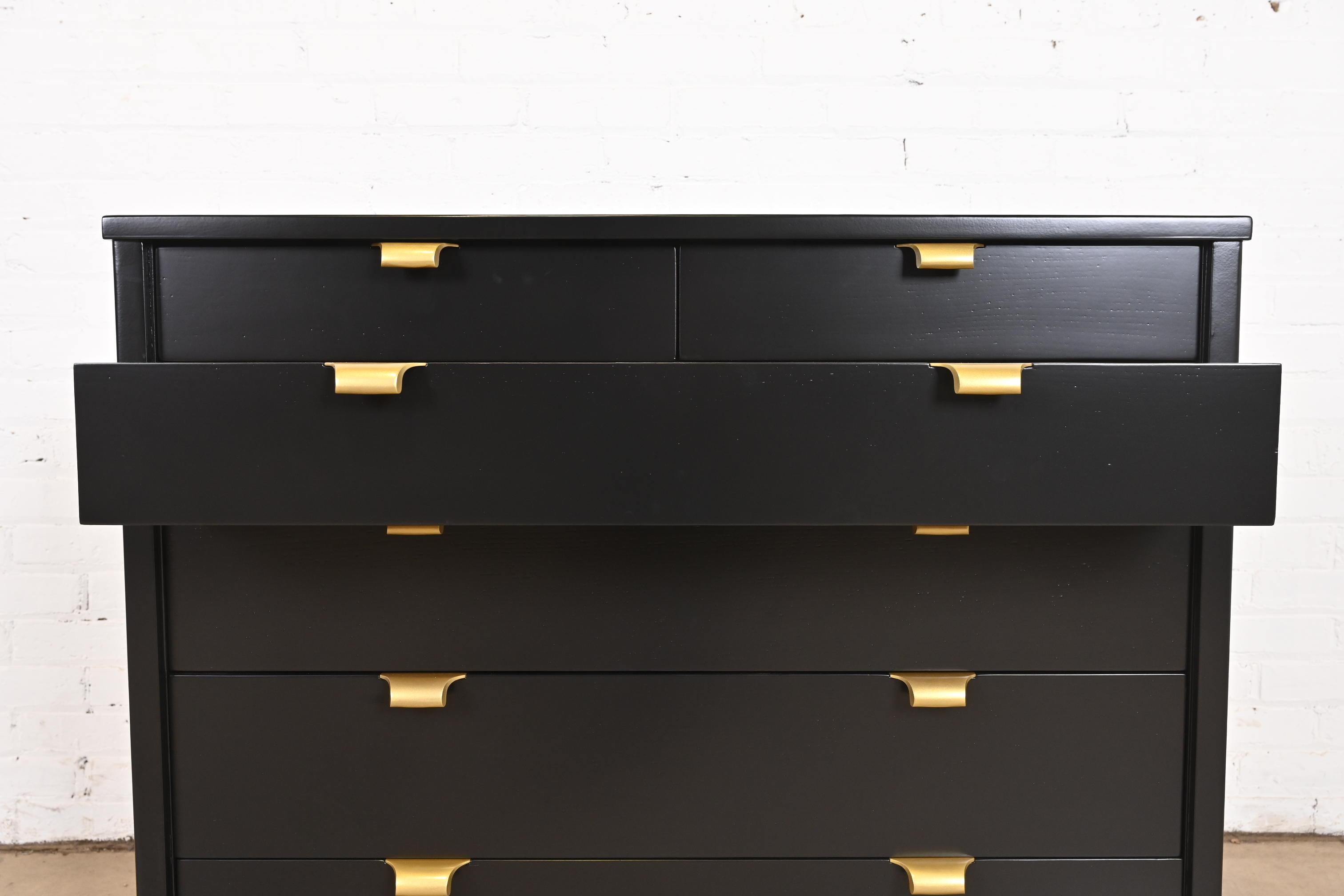 Brass Edward Wormley for Drexel Black Lacquered Dresser Chest, Newly Refinished