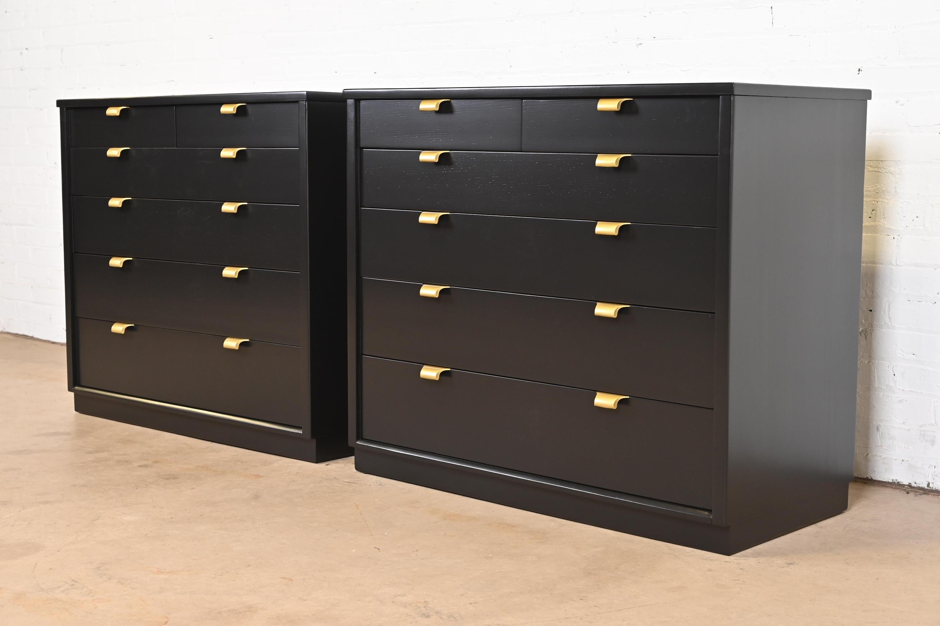 Mid-Century Modern Edward Wormley for Drexel Black Lacquered Dresser Chests, Newly Refinished
