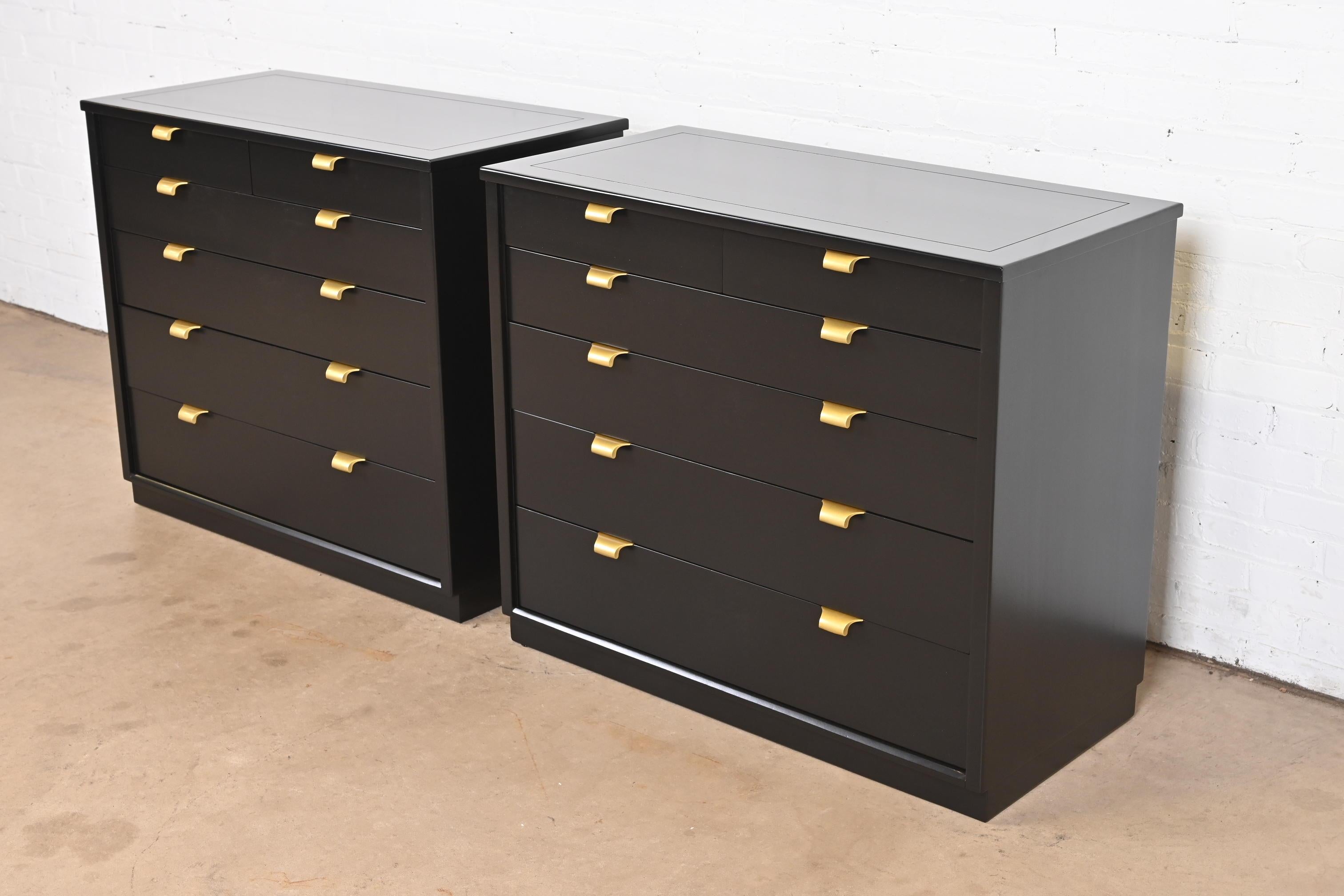 American Edward Wormley for Drexel Black Lacquered Dresser Chests, Newly Refinished
