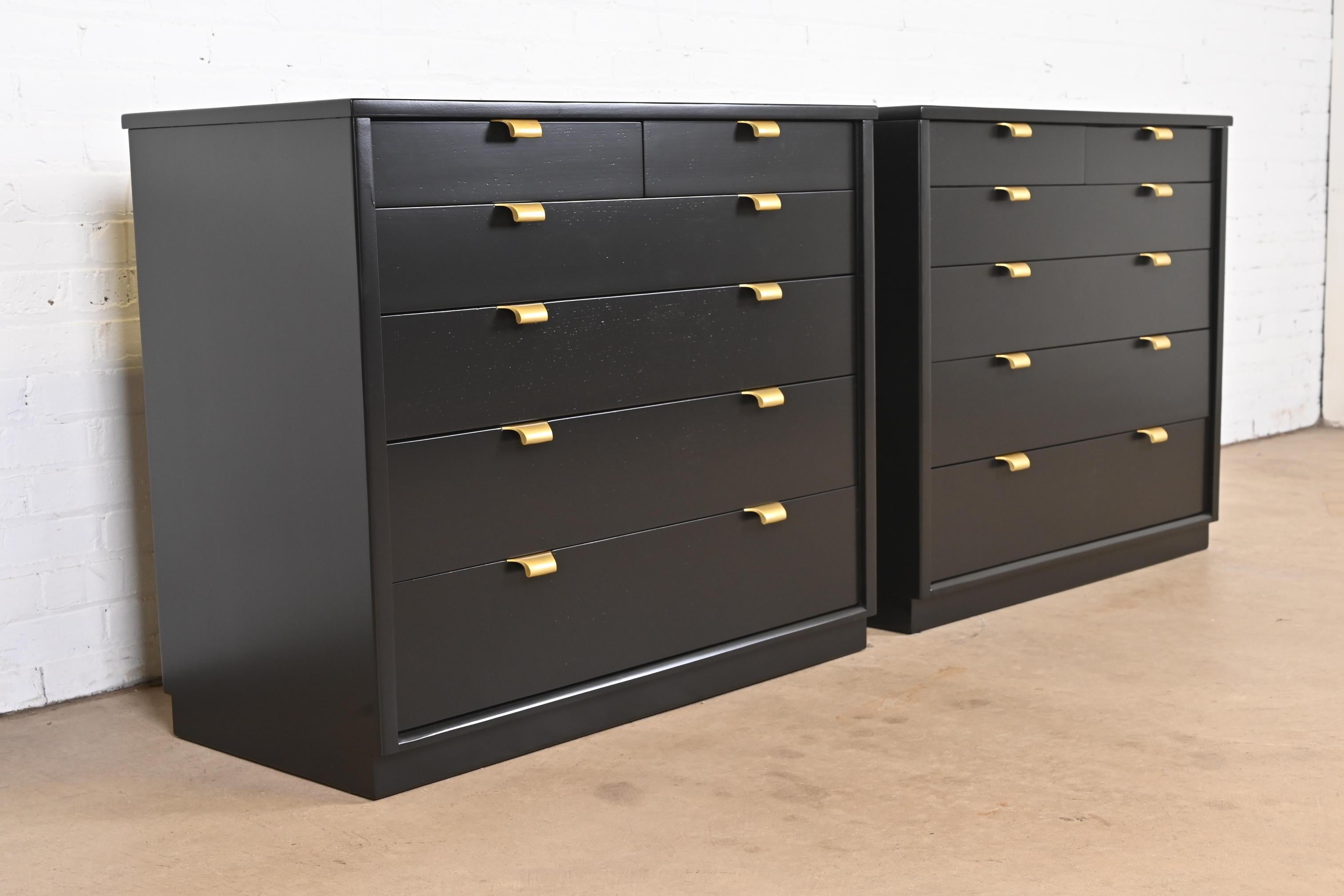 Edward Wormley for Drexel Black Lacquered Dresser Chests, Newly Refinished In Good Condition In South Bend, IN