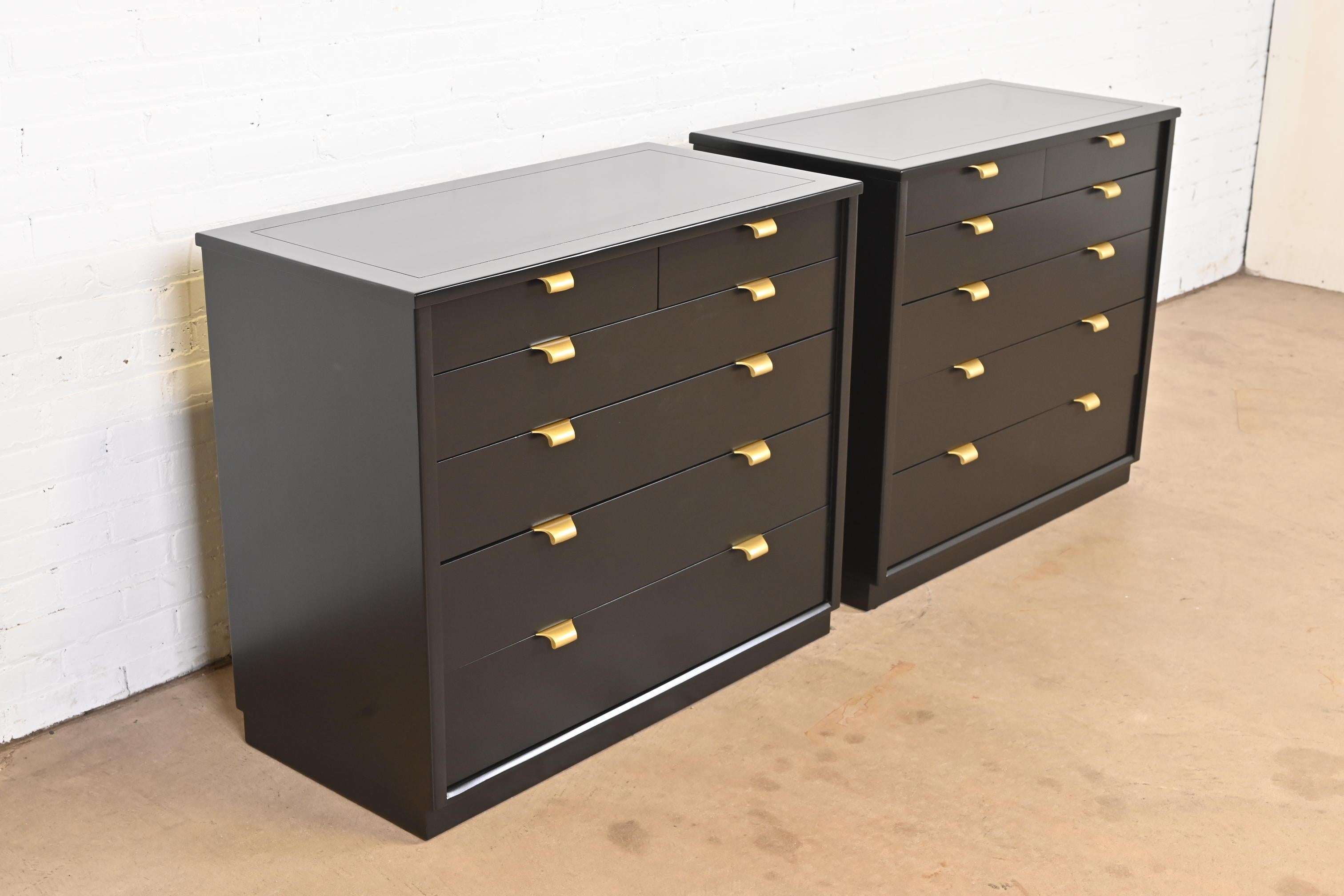 Mid-20th Century Edward Wormley for Drexel Black Lacquered Dresser Chests, Newly Refinished