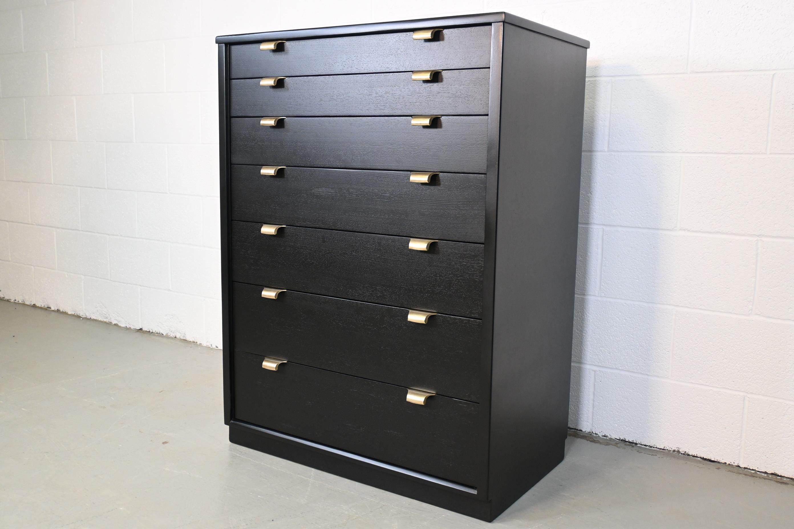 Edward Wormley for Drexel Black Lacquered Highboy Dresser In Excellent Condition In Morgan, UT