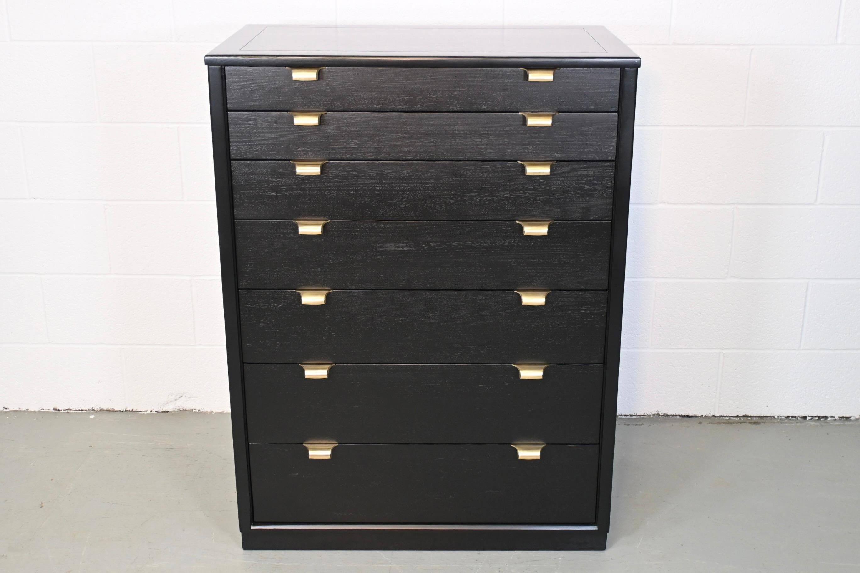 Mid-20th Century Edward Wormley for Drexel Black Lacquered Highboy Dresser