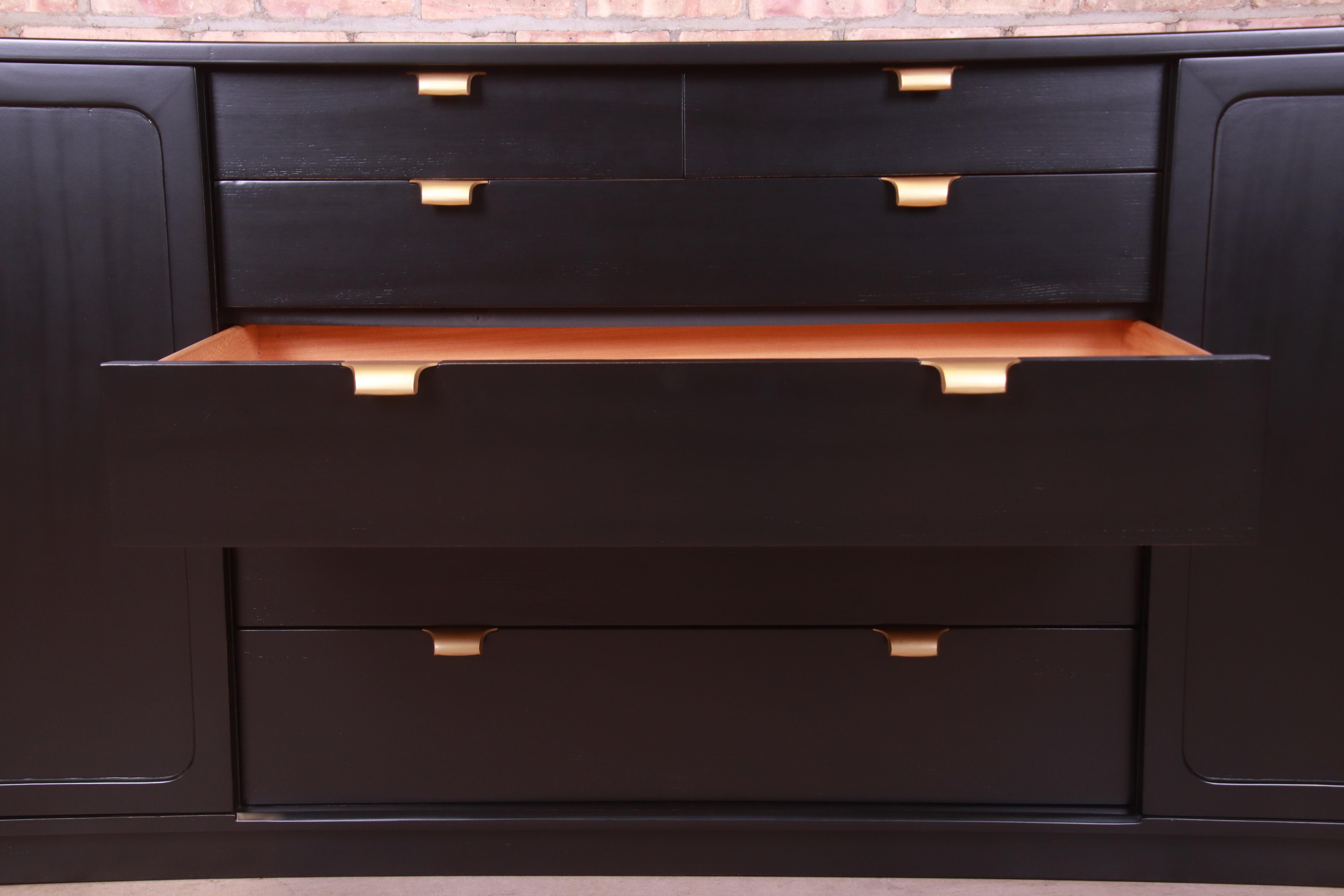 Edward Wormley for Drexel Black Lacquered Sideboard Credenza, Newly Refinished 3