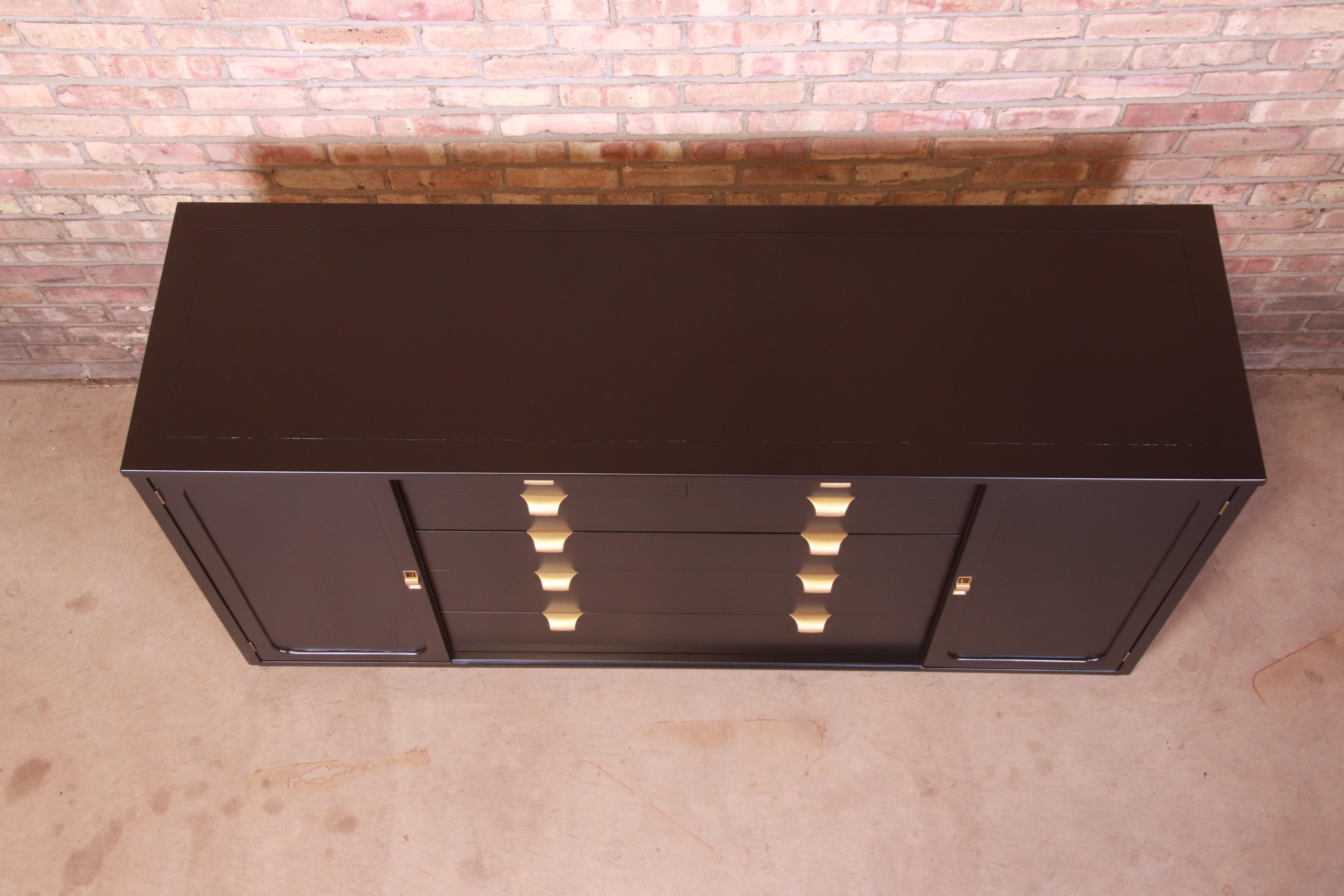 Edward Wormley for Drexel Black Lacquered Sideboard Credenza, Newly Refinished 6
