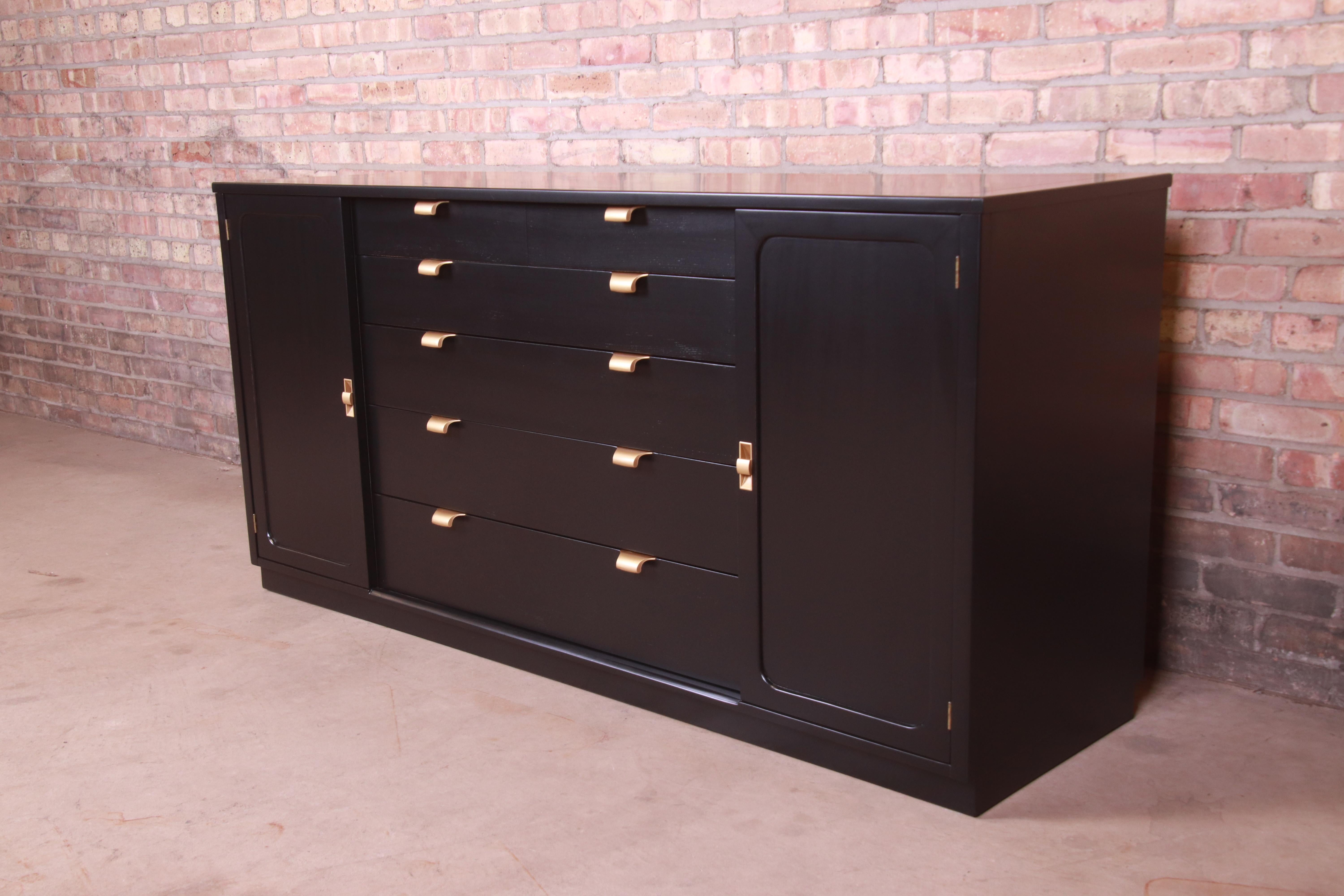 Mid-Century Modern Edward Wormley for Drexel Black Lacquered Sideboard Credenza, Newly Refinished