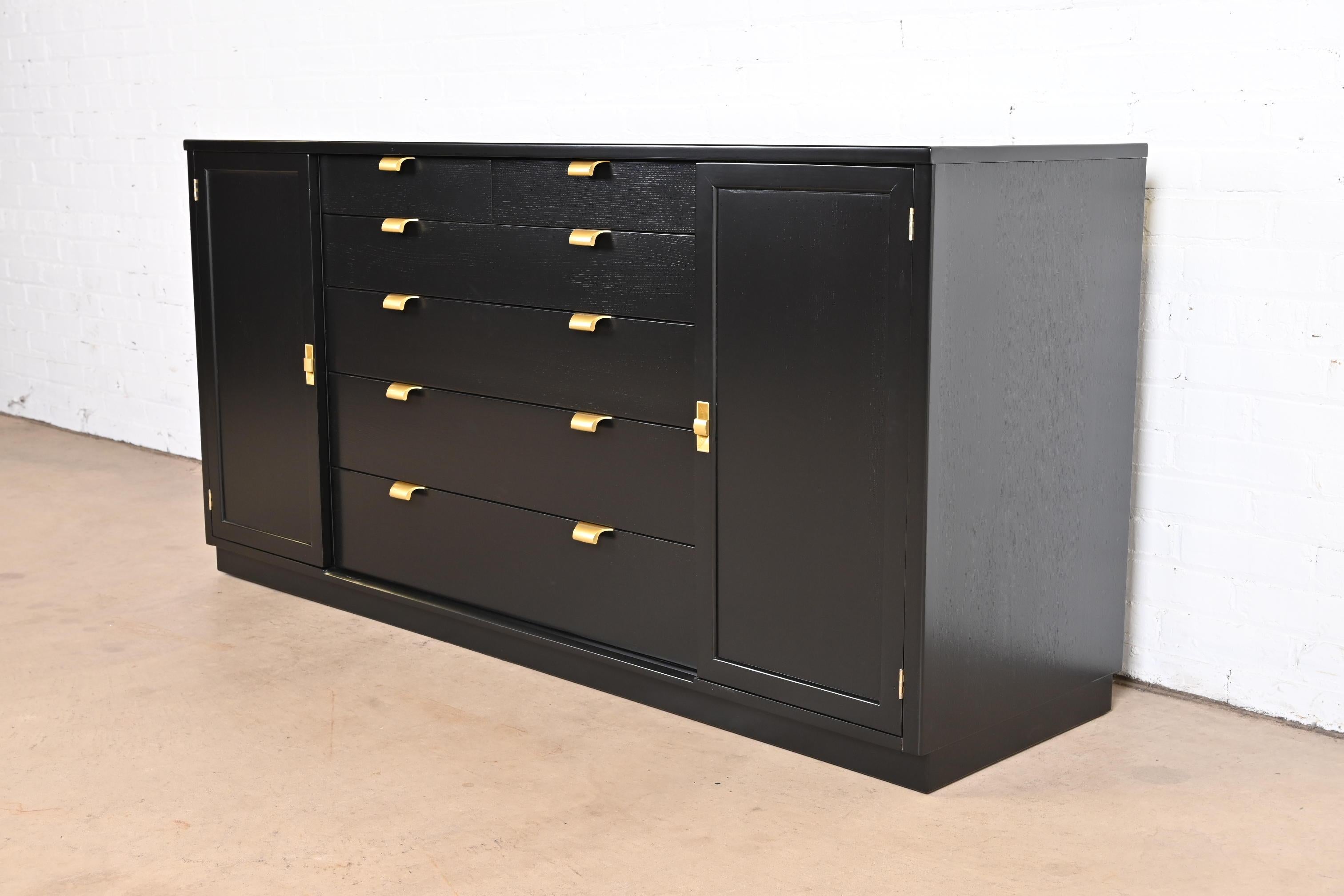 Mid-Century Modern Edward Wormley for Drexel Black Lacquered Sideboard Credenza, Newly Refinished For Sale
