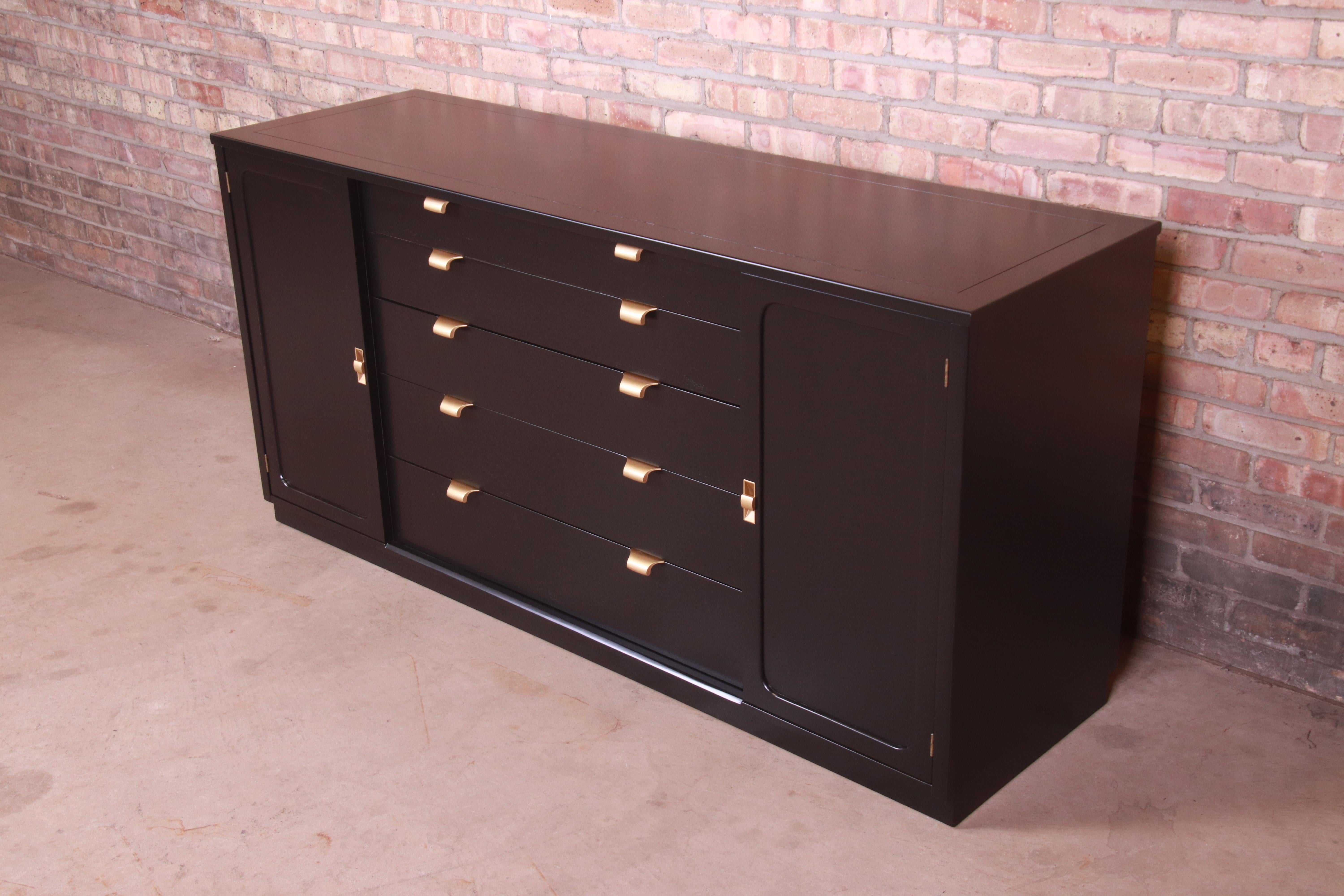 American Edward Wormley for Drexel Black Lacquered Sideboard Credenza, Newly Refinished