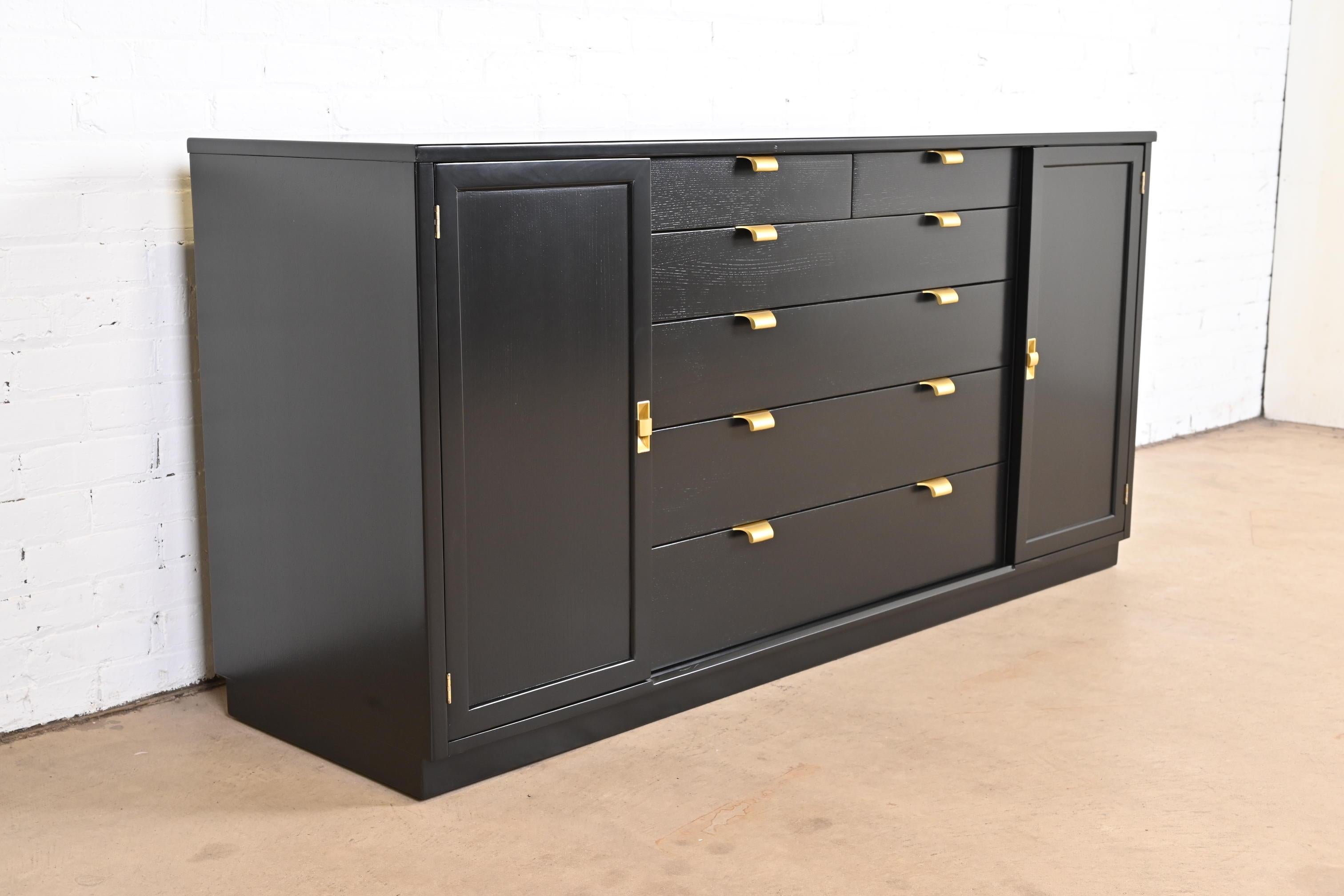 American Edward Wormley for Drexel Black Lacquered Sideboard Credenza, Newly Refinished For Sale