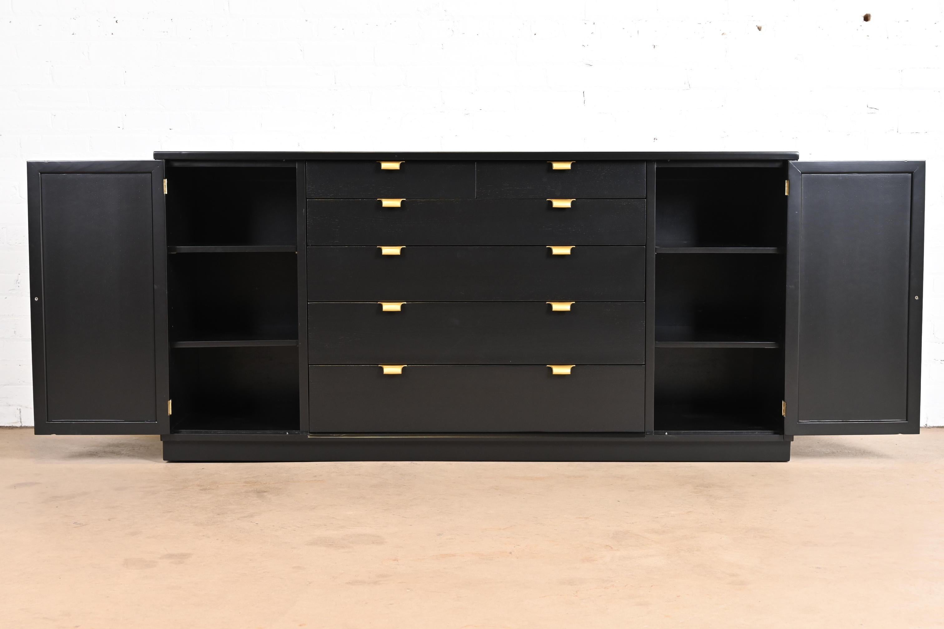 Edward Wormley for Drexel Black Lacquered Sideboard Credenza, Newly Refinished In Good Condition For Sale In South Bend, IN