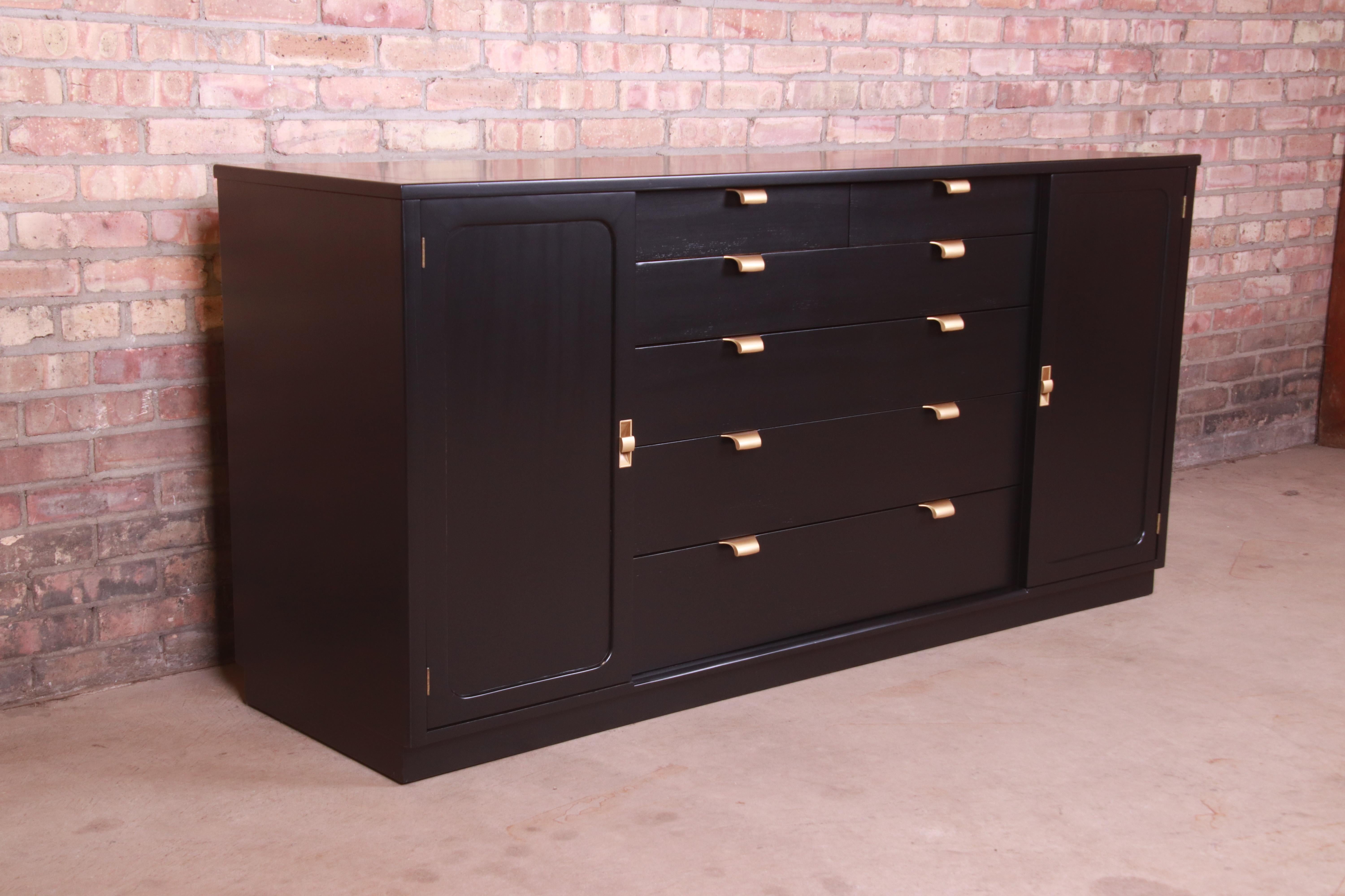 Mid-20th Century Edward Wormley for Drexel Black Lacquered Sideboard Credenza, Newly Refinished