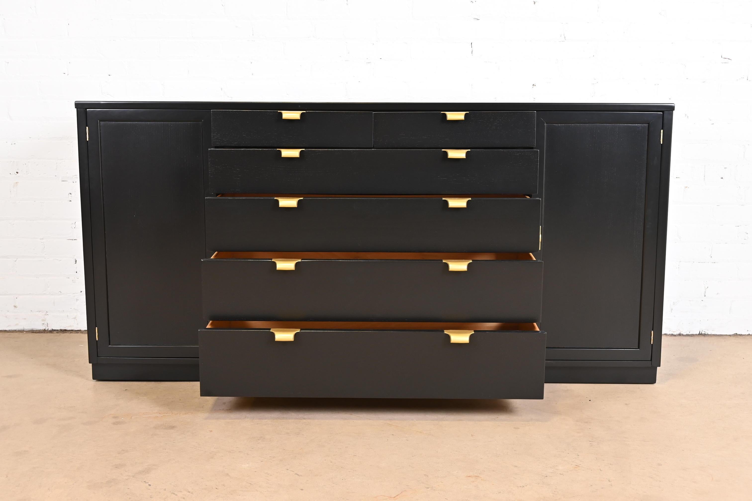 Mid-20th Century Edward Wormley for Drexel Black Lacquered Sideboard Credenza, Newly Refinished For Sale