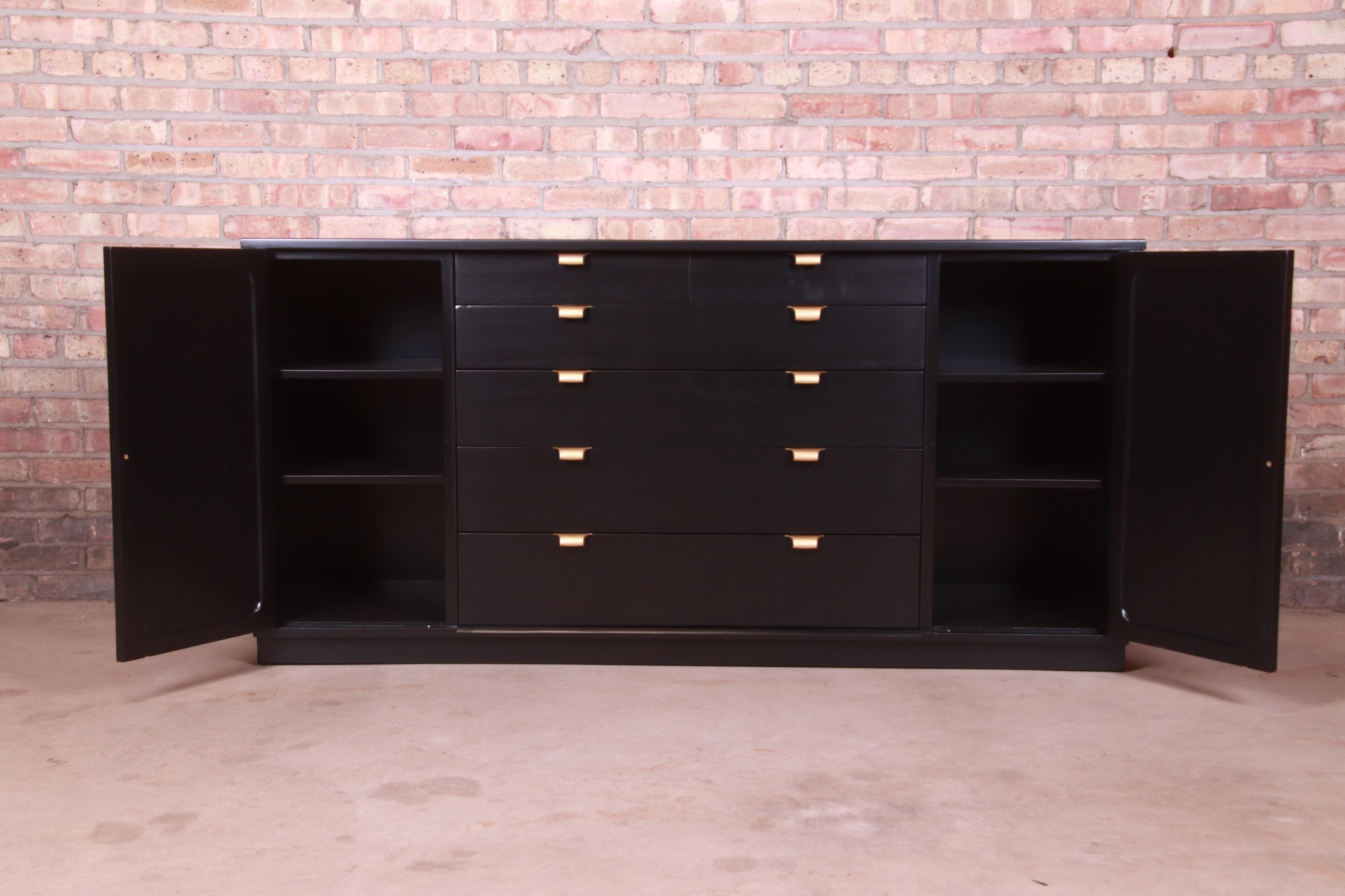 Elm Edward Wormley for Drexel Black Lacquered Sideboard Credenza, Newly Refinished