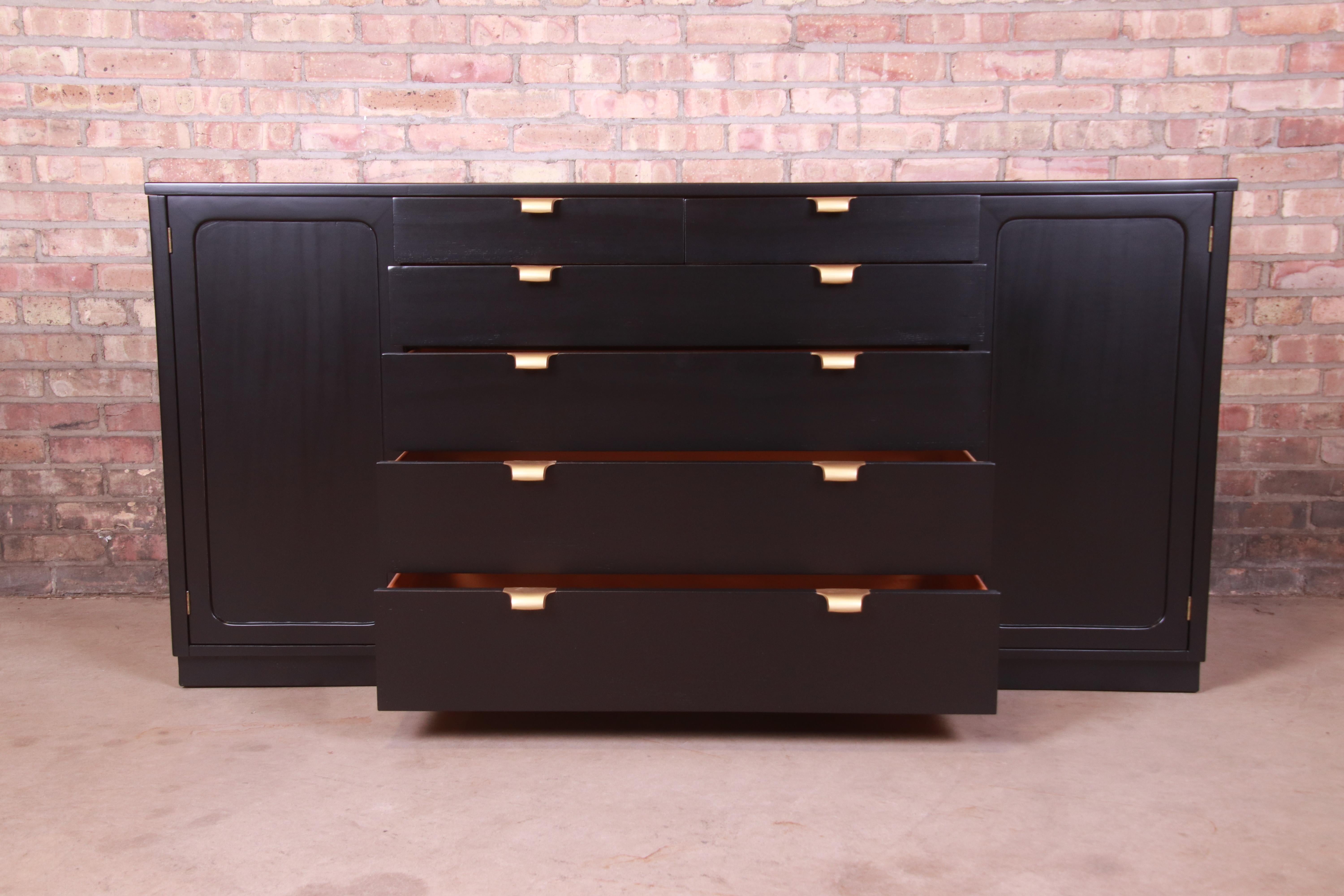 Edward Wormley for Drexel Black Lacquered Sideboard Credenza, Newly Refinished 1