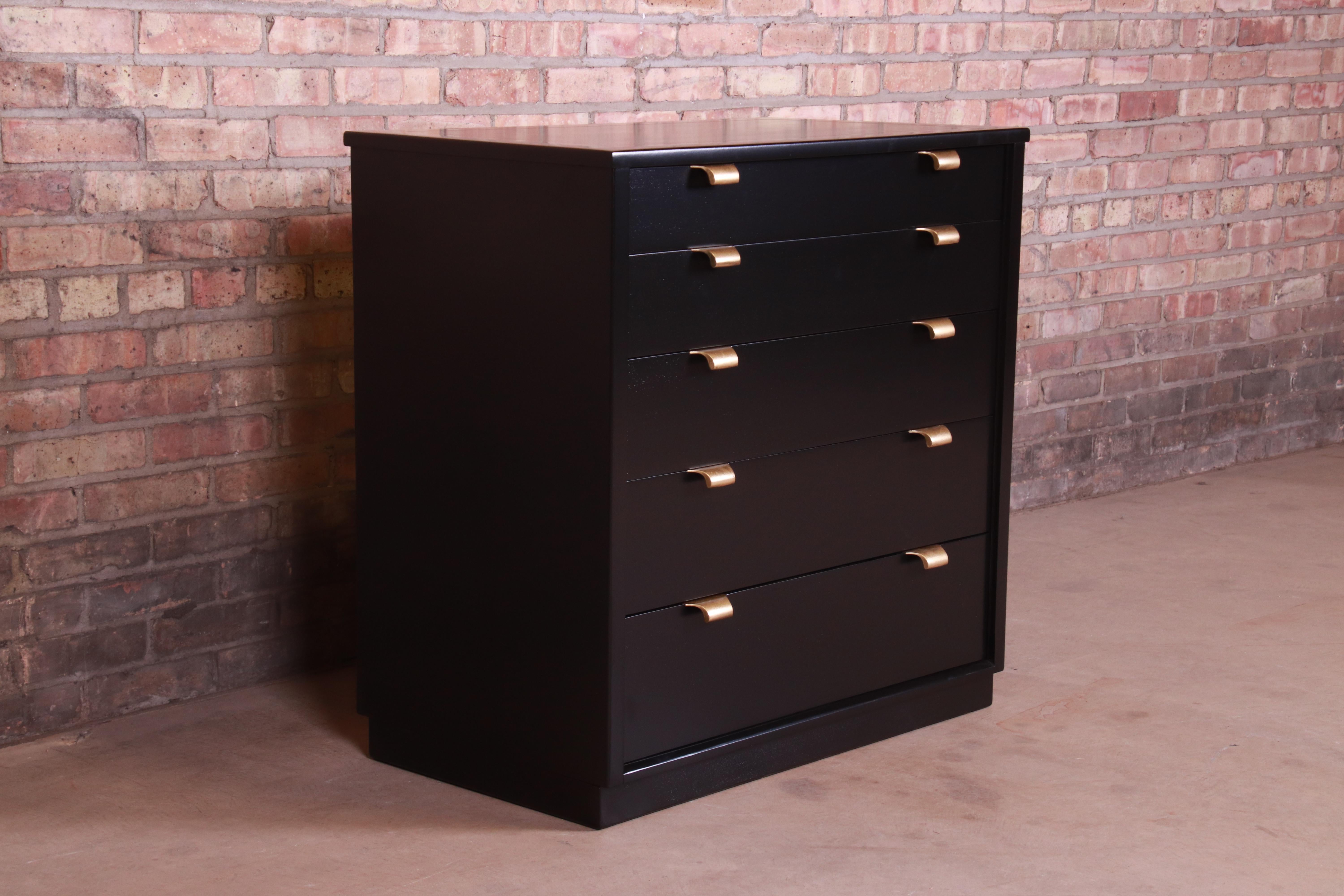 Mid-Century Modern Edward Wormley for Drexel Precedent Black Lacquered Bachelor Chest, Refinished