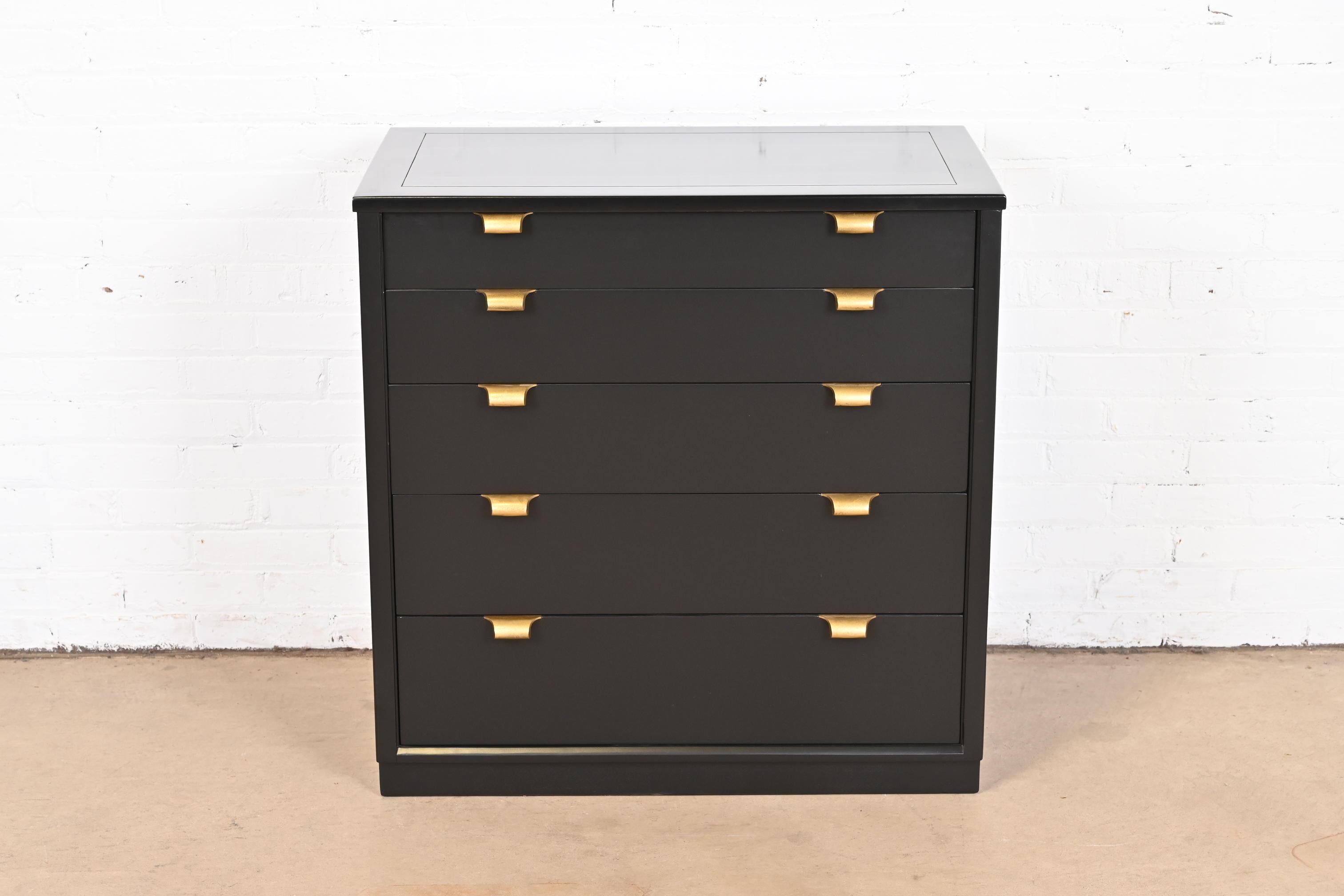 Mid-Century Modern Edward Wormley for Drexel Precedent Black Lacquered Bachelor Chest, Refinished For Sale