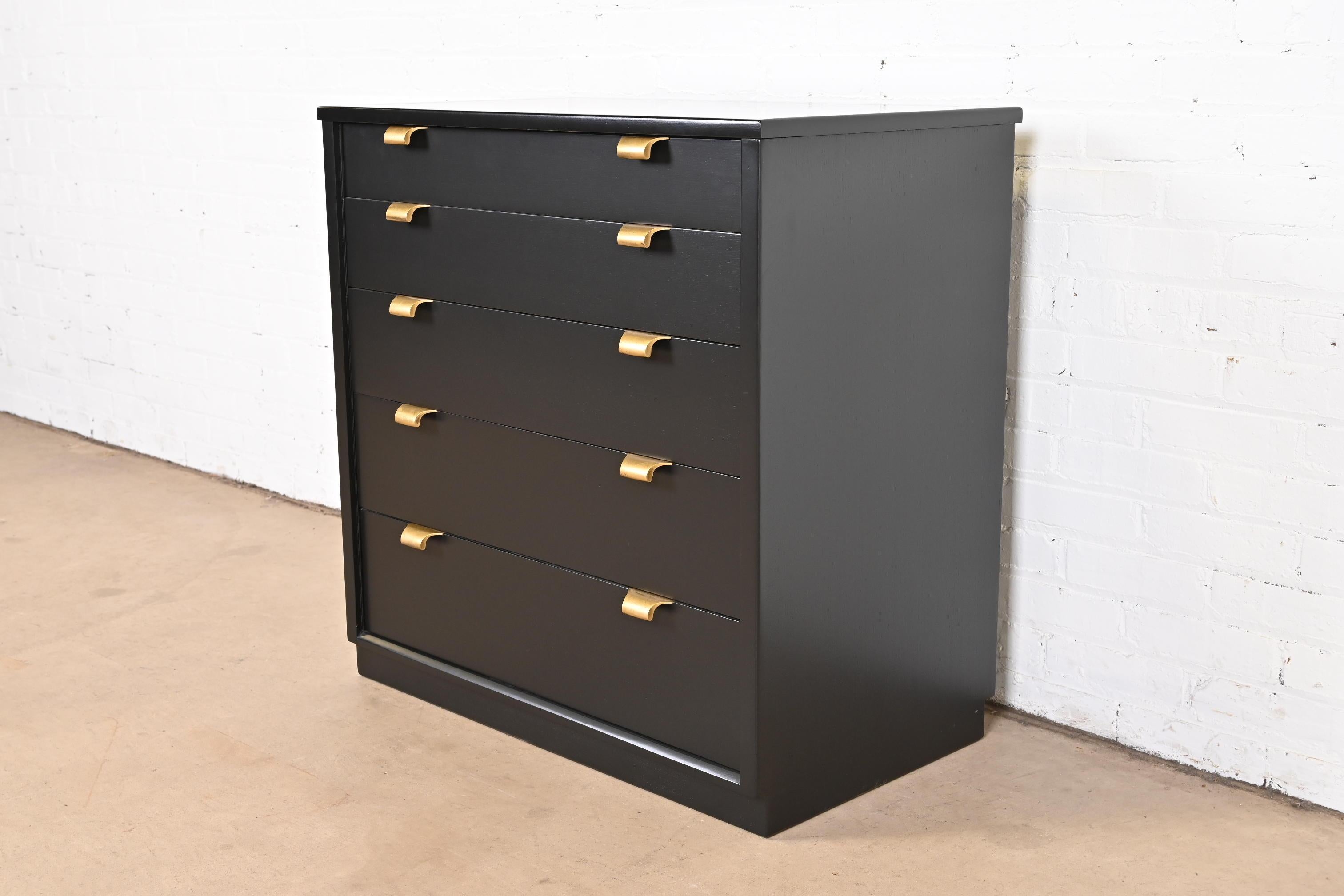 American Edward Wormley for Drexel Precedent Black Lacquered Bachelor Chest, Refinished For Sale