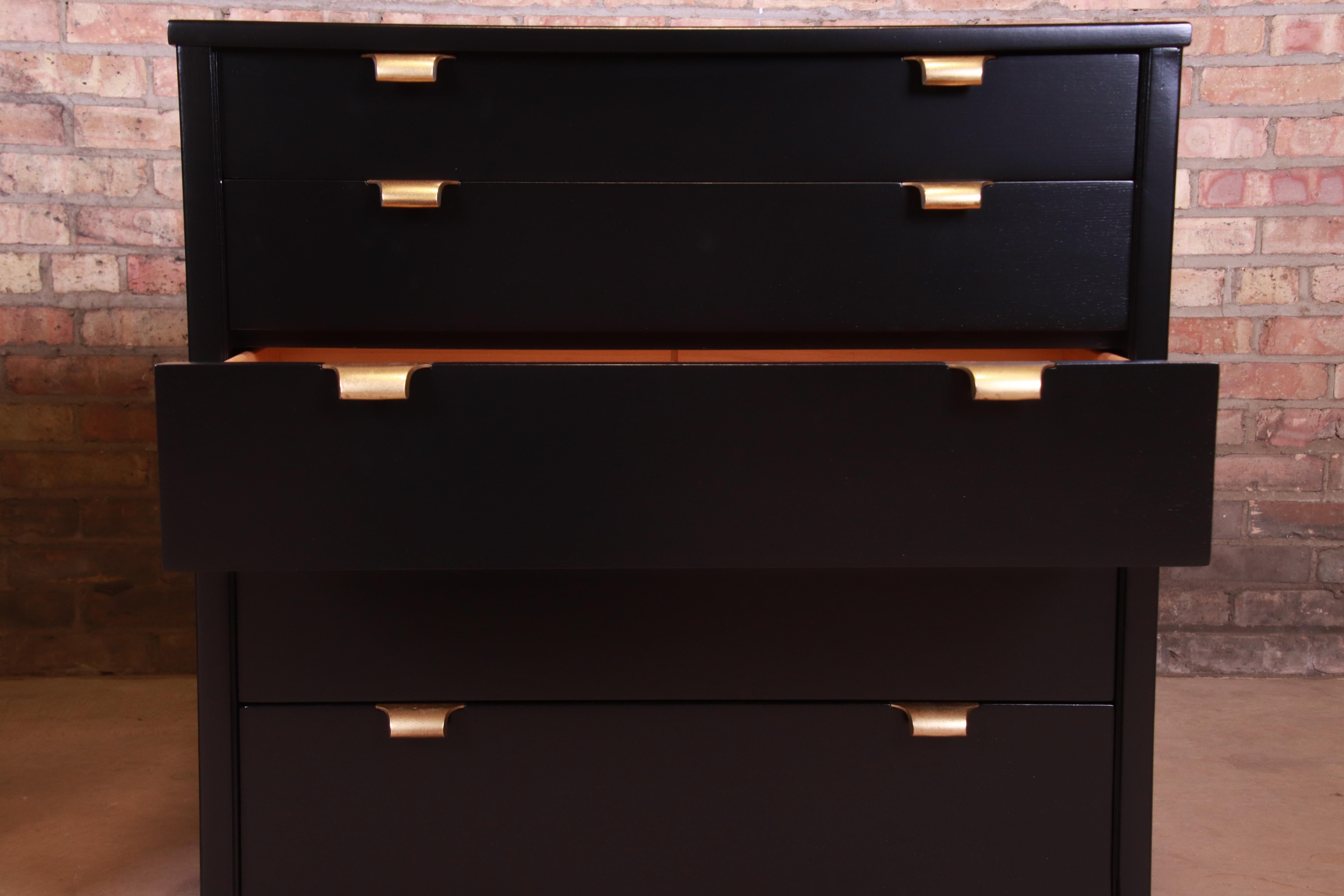 Edward Wormley for Drexel Precedent Black Lacquered Bachelor Chest, Refinished In Good Condition In South Bend, IN