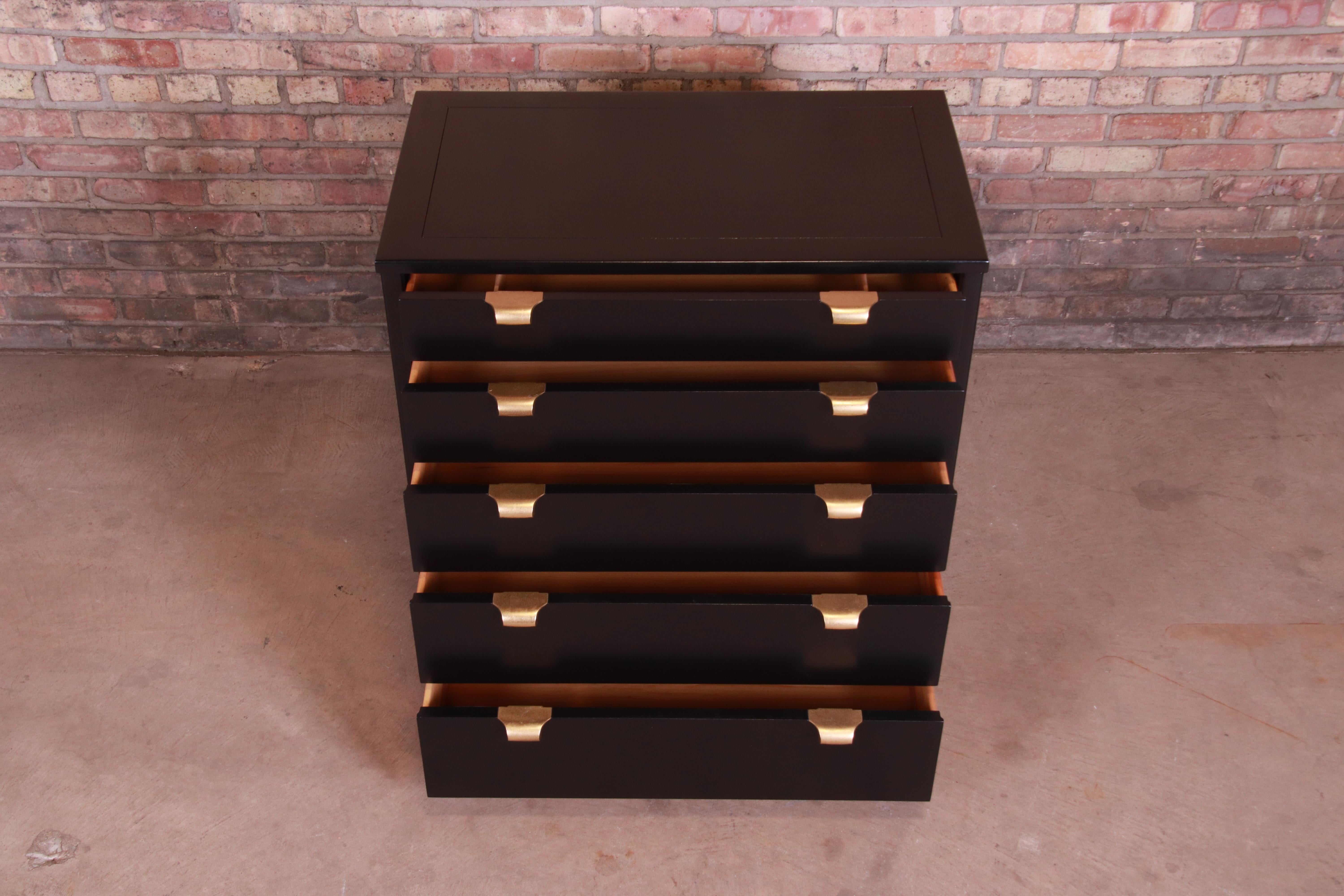 20th Century Edward Wormley for Drexel Precedent Black Lacquered Bachelor Chest, Refinished