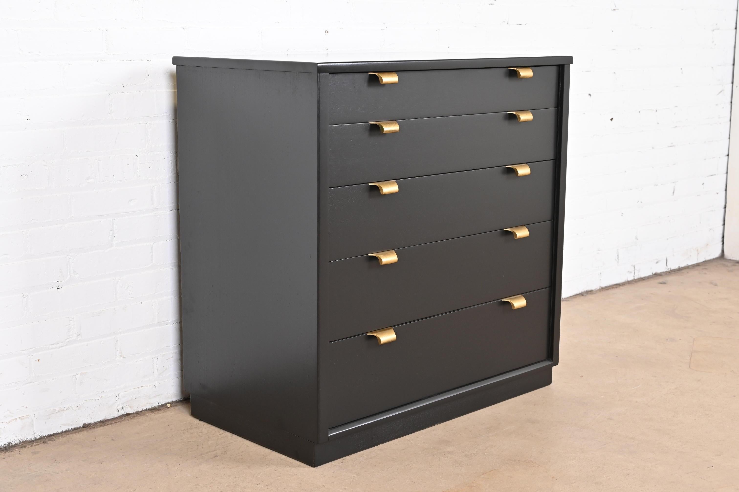 20th Century Edward Wormley for Drexel Precedent Black Lacquered Bachelor Chest, Refinished For Sale