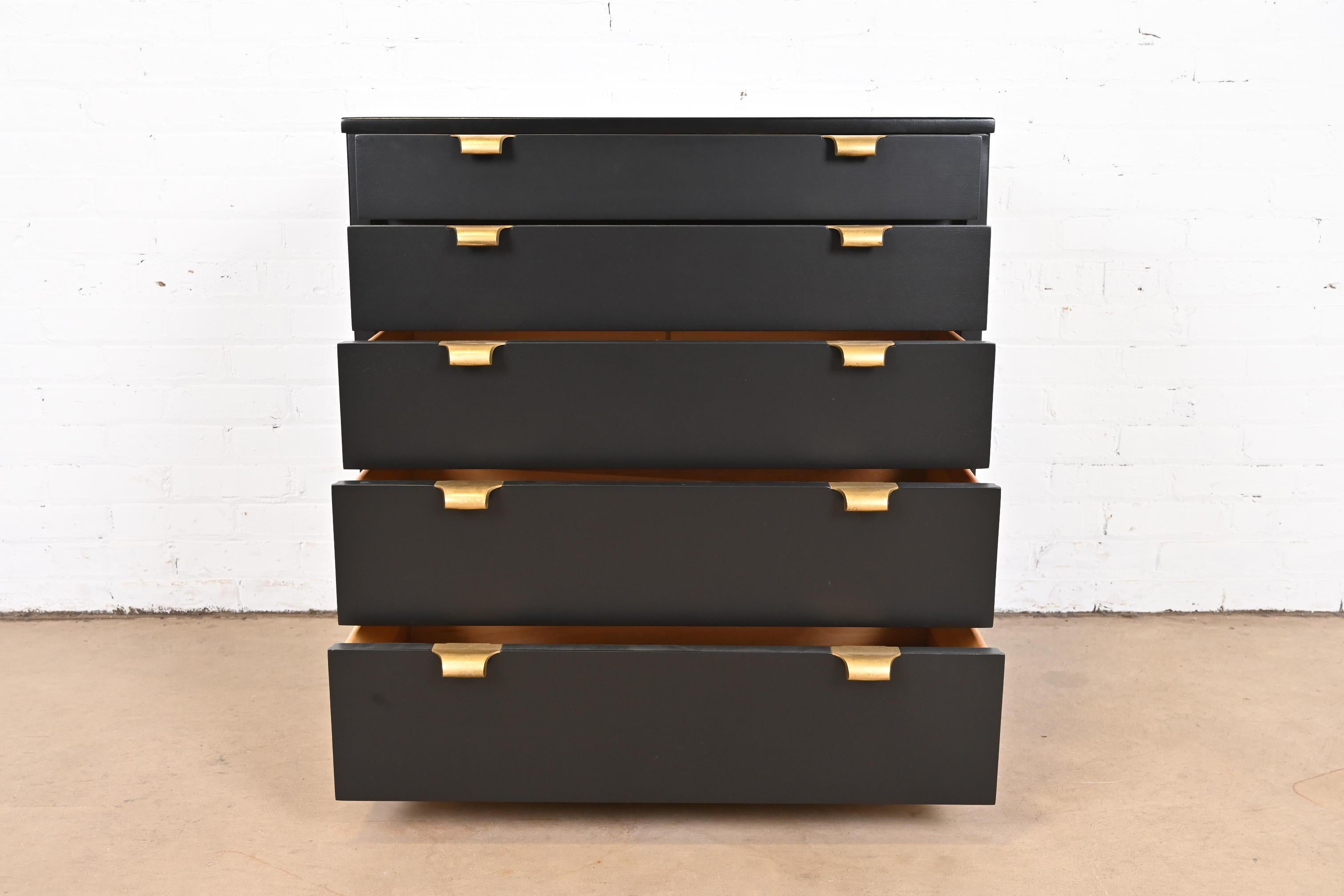 Edward Wormley for Drexel Precedent Black Lacquered Bachelor Chest, Refinished For Sale 1
