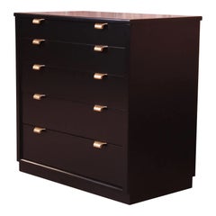Edward Wormley for Drexel Precedent Black Lacquered Bachelor Chest, Refinished