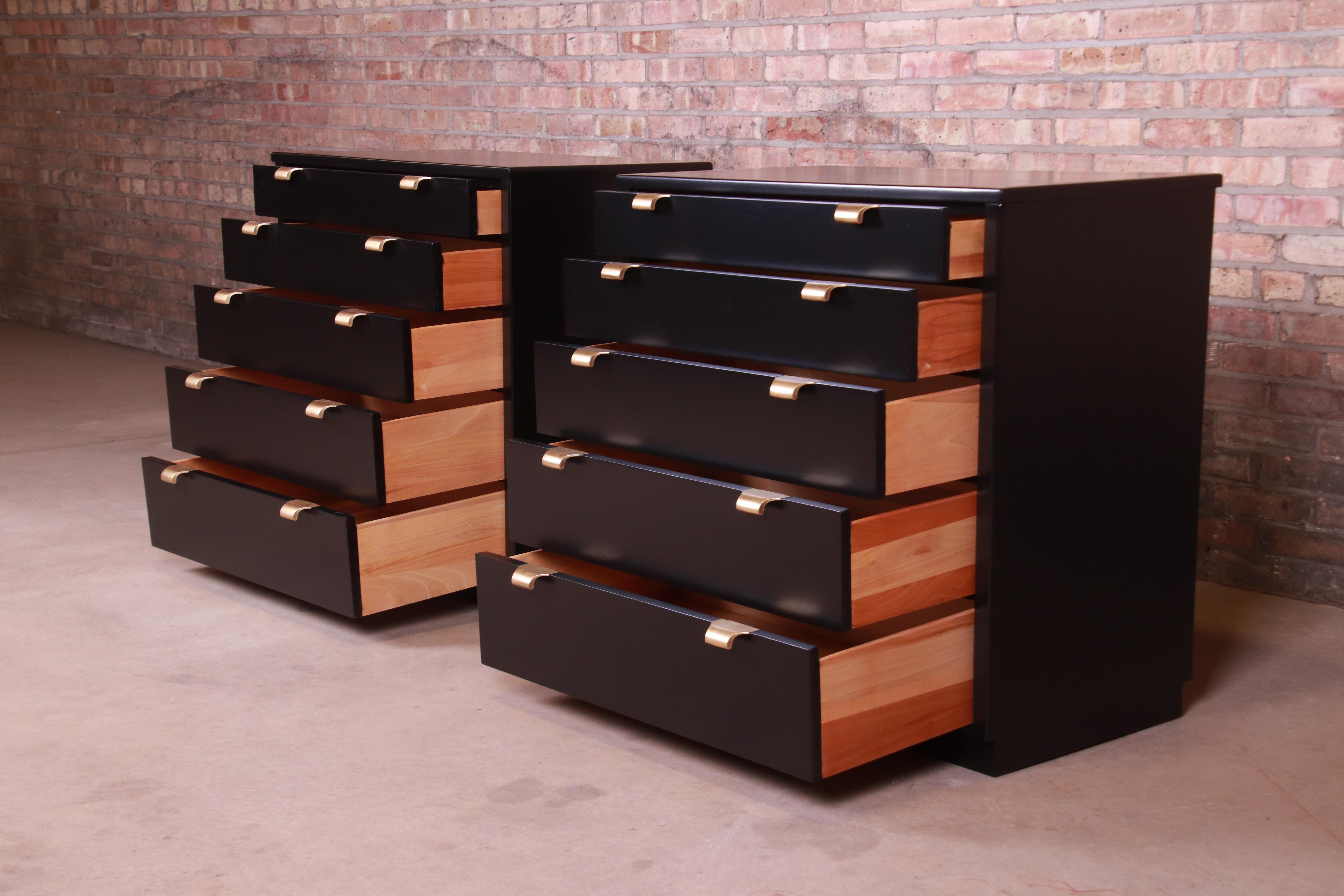 Edward Wormley for Drexel Precedent Black Lacquered Bachelor Chests, Refinished 3