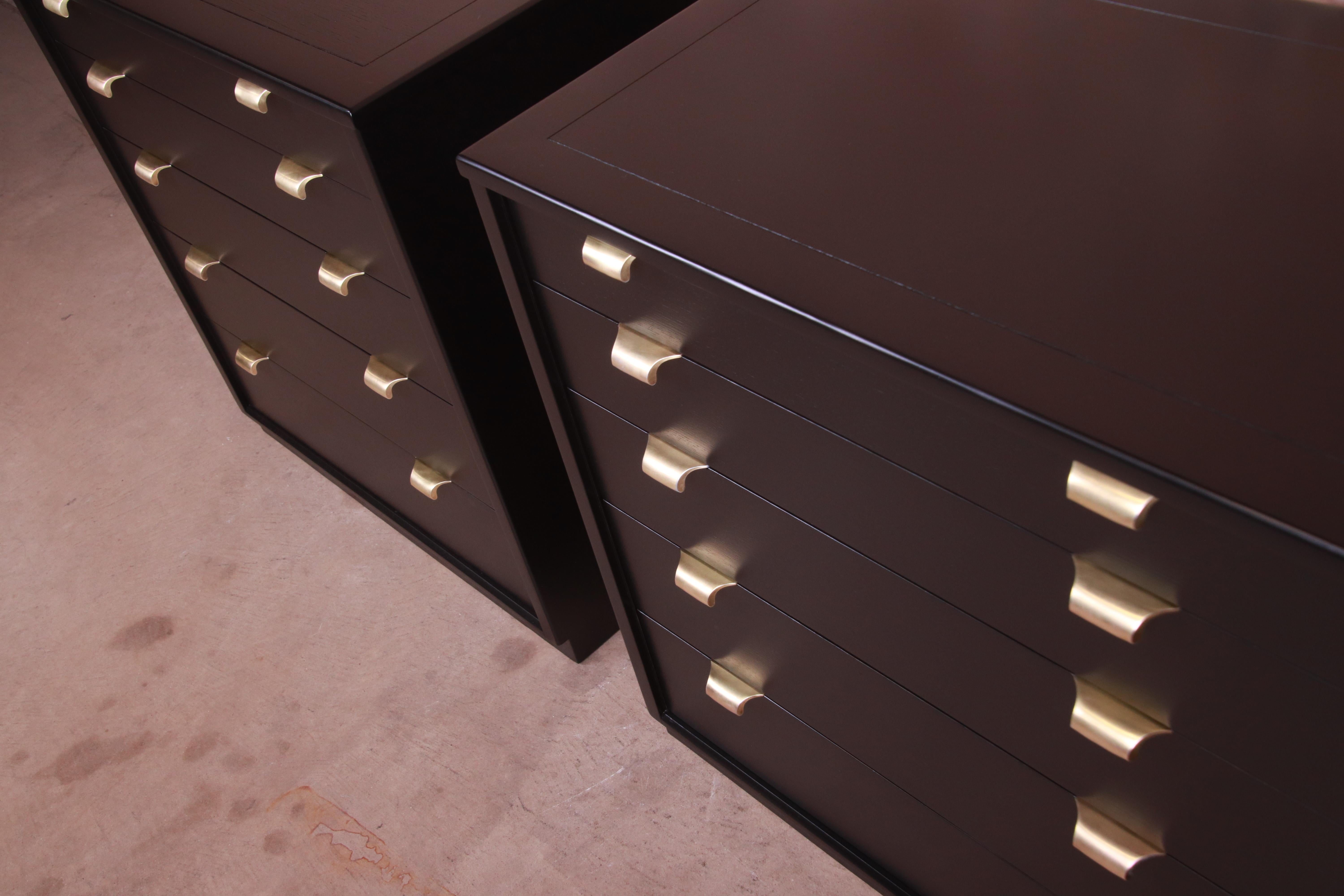 Edward Wormley for Drexel Precedent Black Lacquered Bachelor Chests, Refinished 3