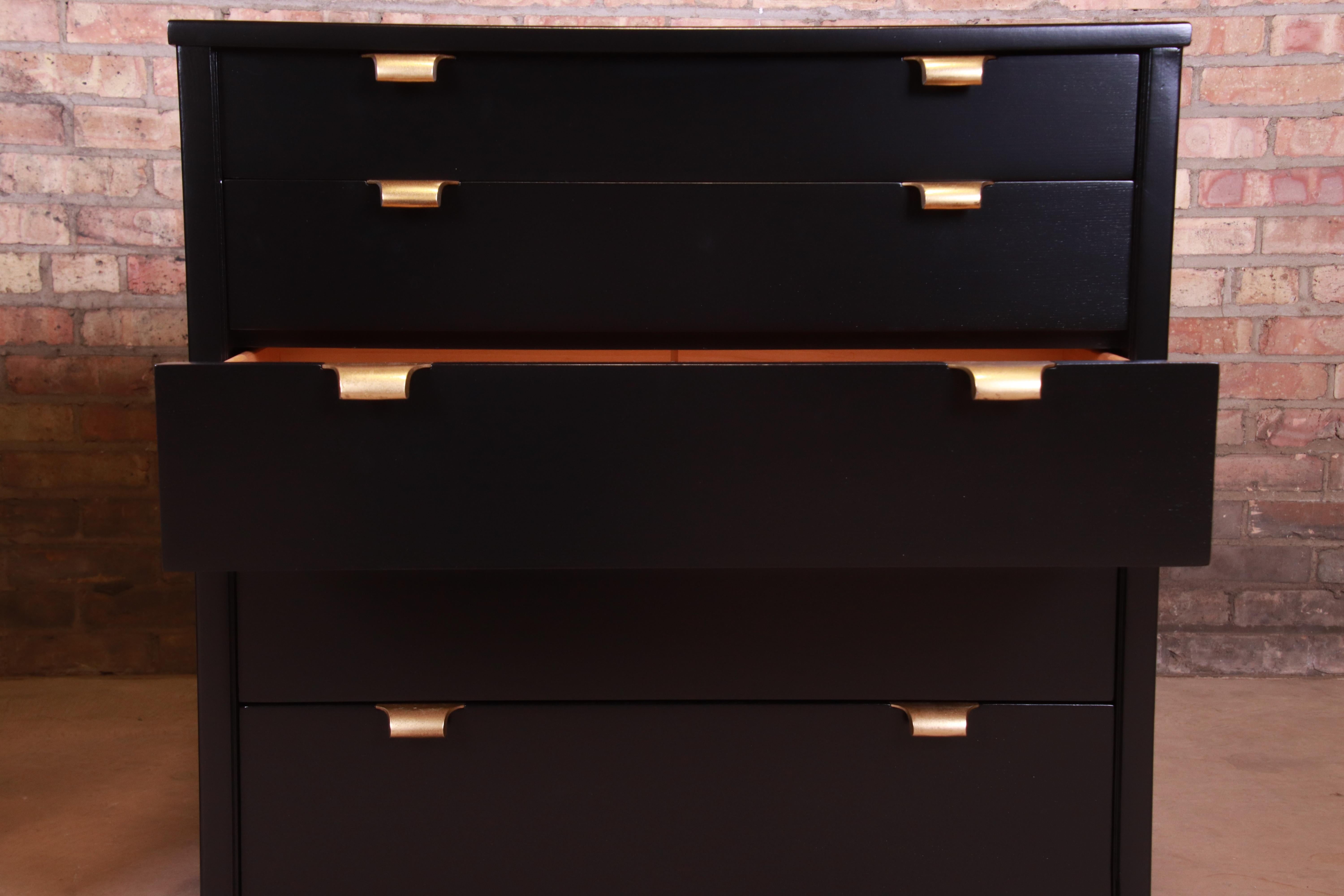 Edward Wormley for Drexel Precedent Black Lacquered Bachelor Chests, Refinished 4