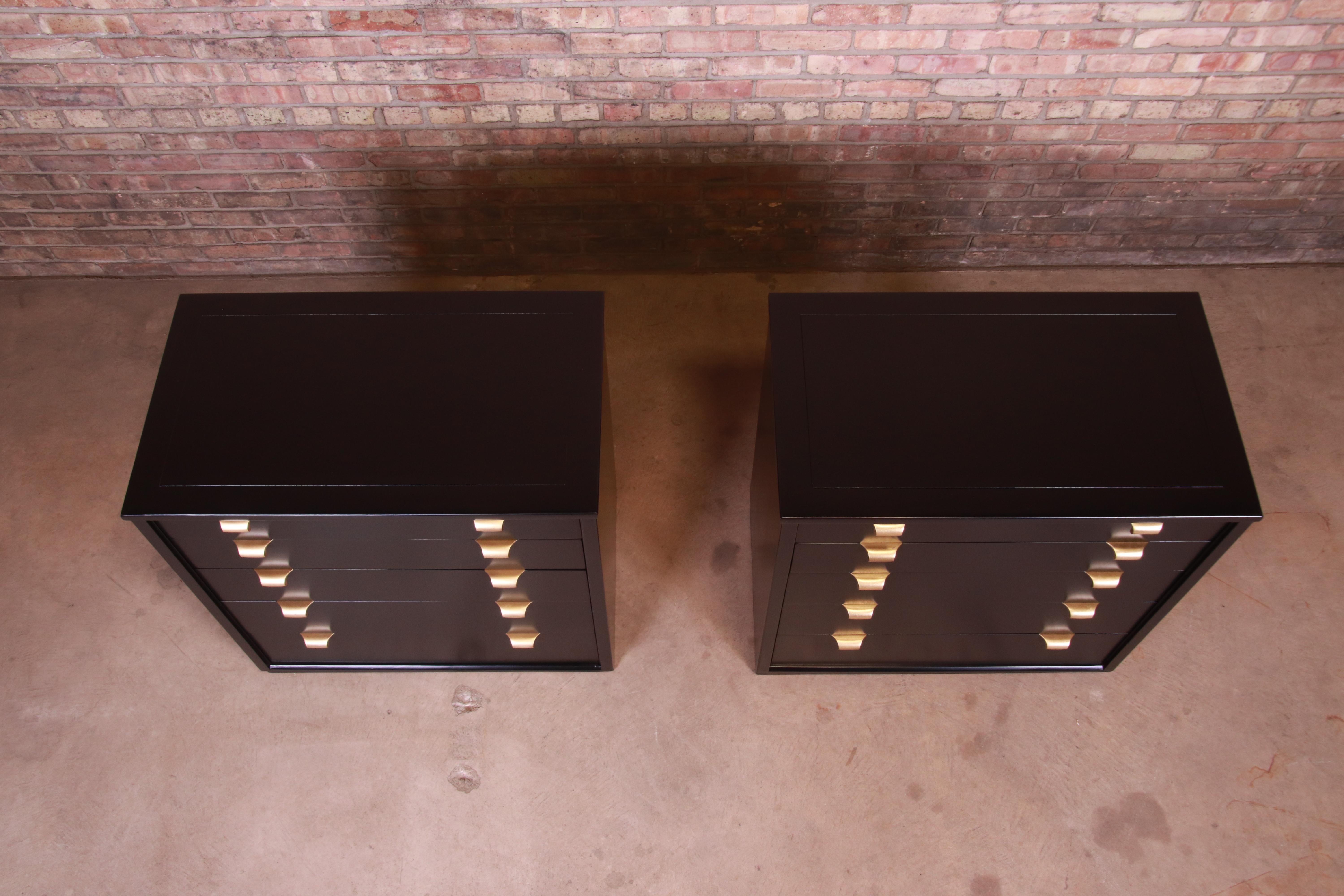 Edward Wormley for Drexel Precedent Black Lacquered Bachelor Chests, Refinished 7
