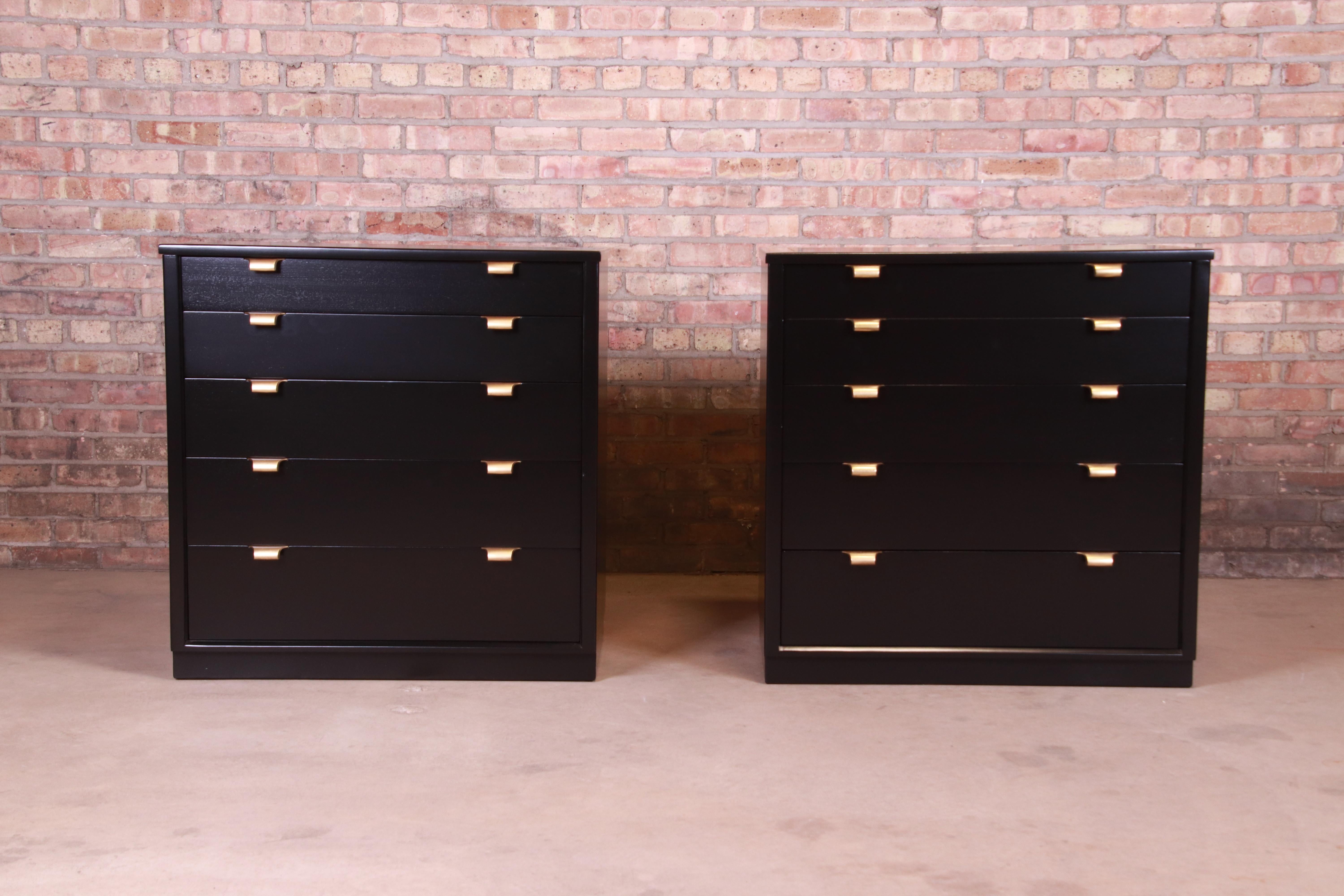 An exceptional pair of Mid-Century Modern five-drawer bachelor chests or large bedside chests

By Edward Wormley for Drexel 