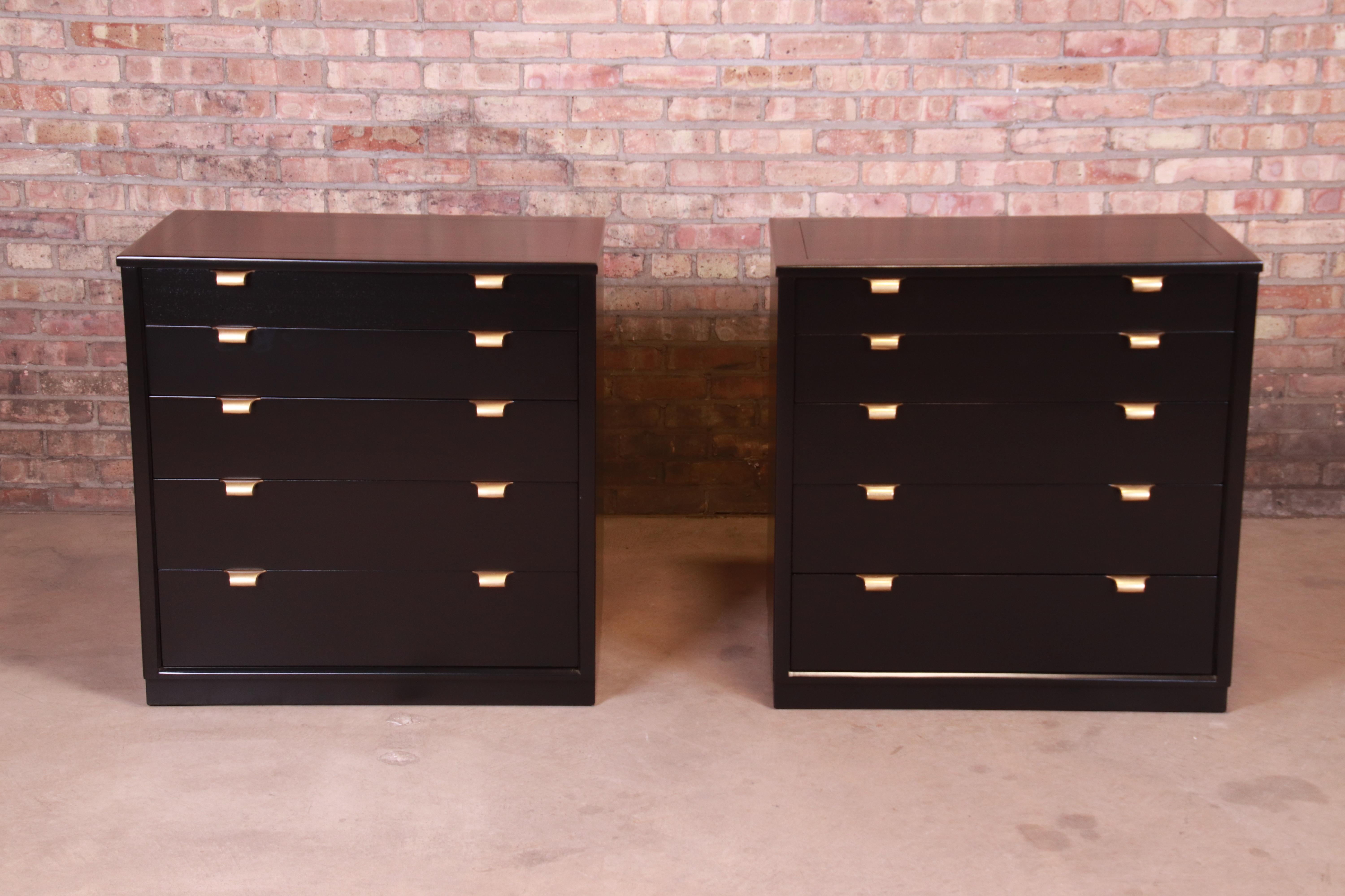 Mid-Century Modern Edward Wormley for Drexel Precedent Black Lacquered Bachelor Chests, Refinished