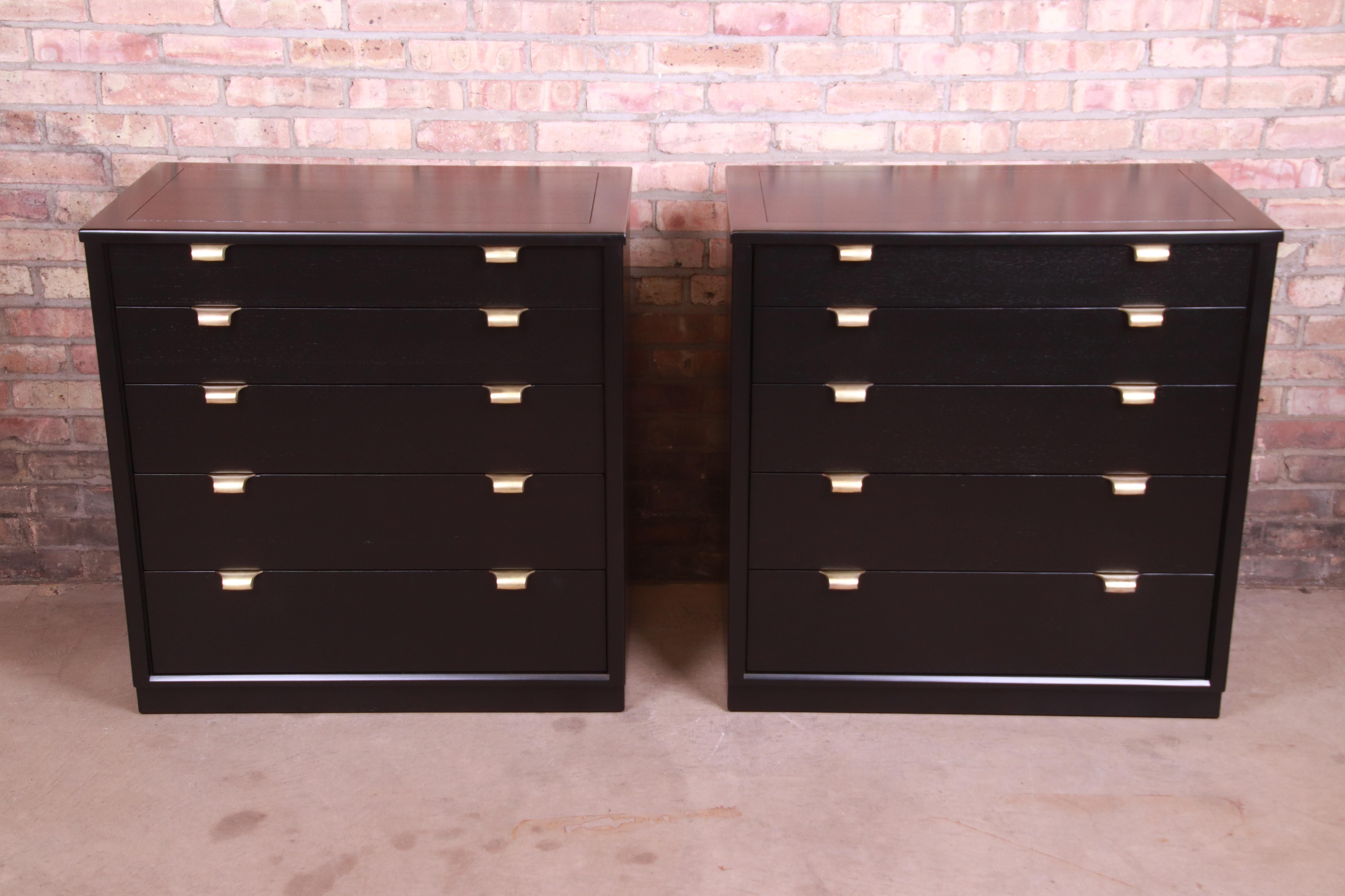 Mid-Century Modern Edward Wormley for Drexel Precedent Black Lacquered Bachelor Chests, Refinished