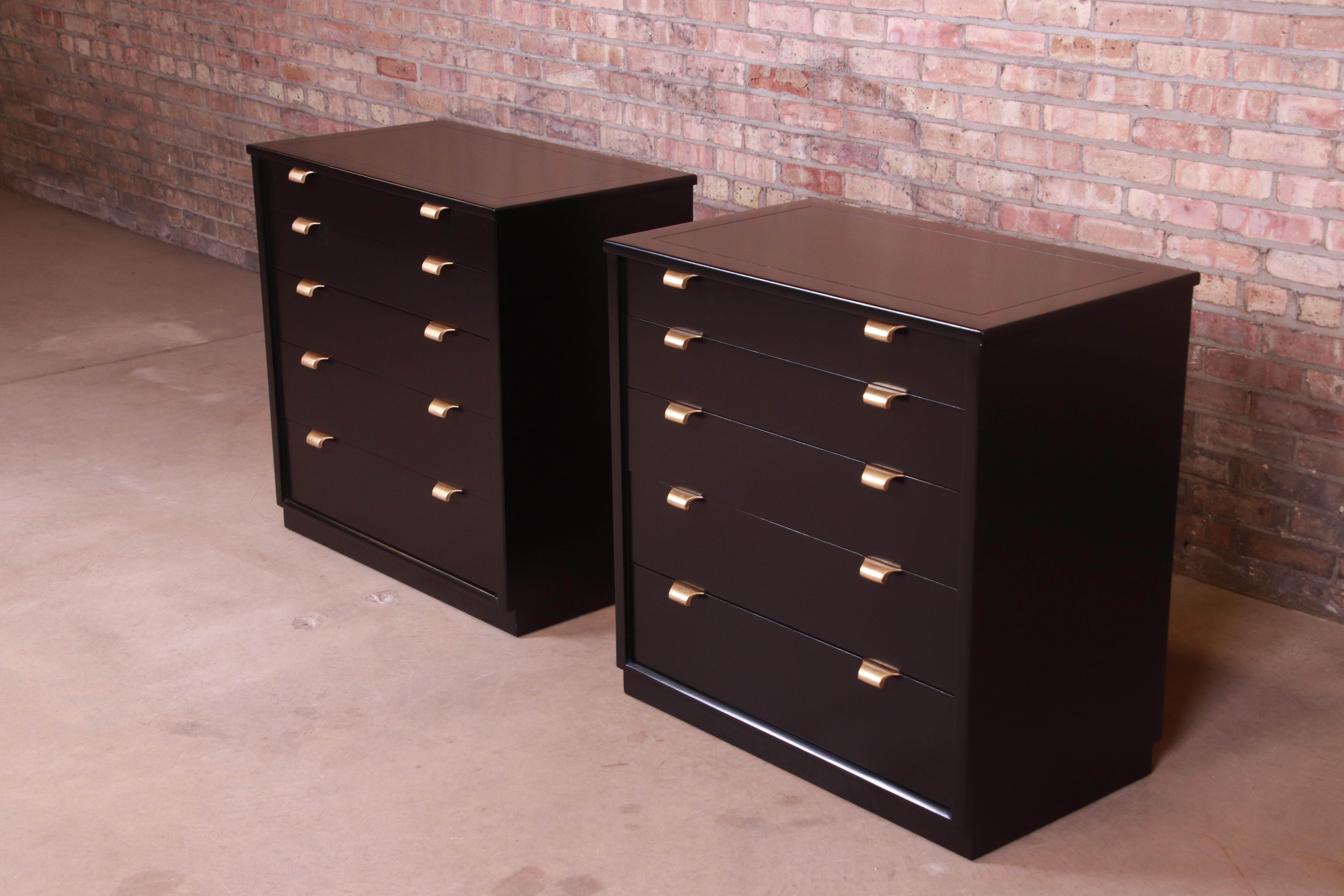 American Edward Wormley for Drexel Precedent Black Lacquered Bachelor Chests, Refinished