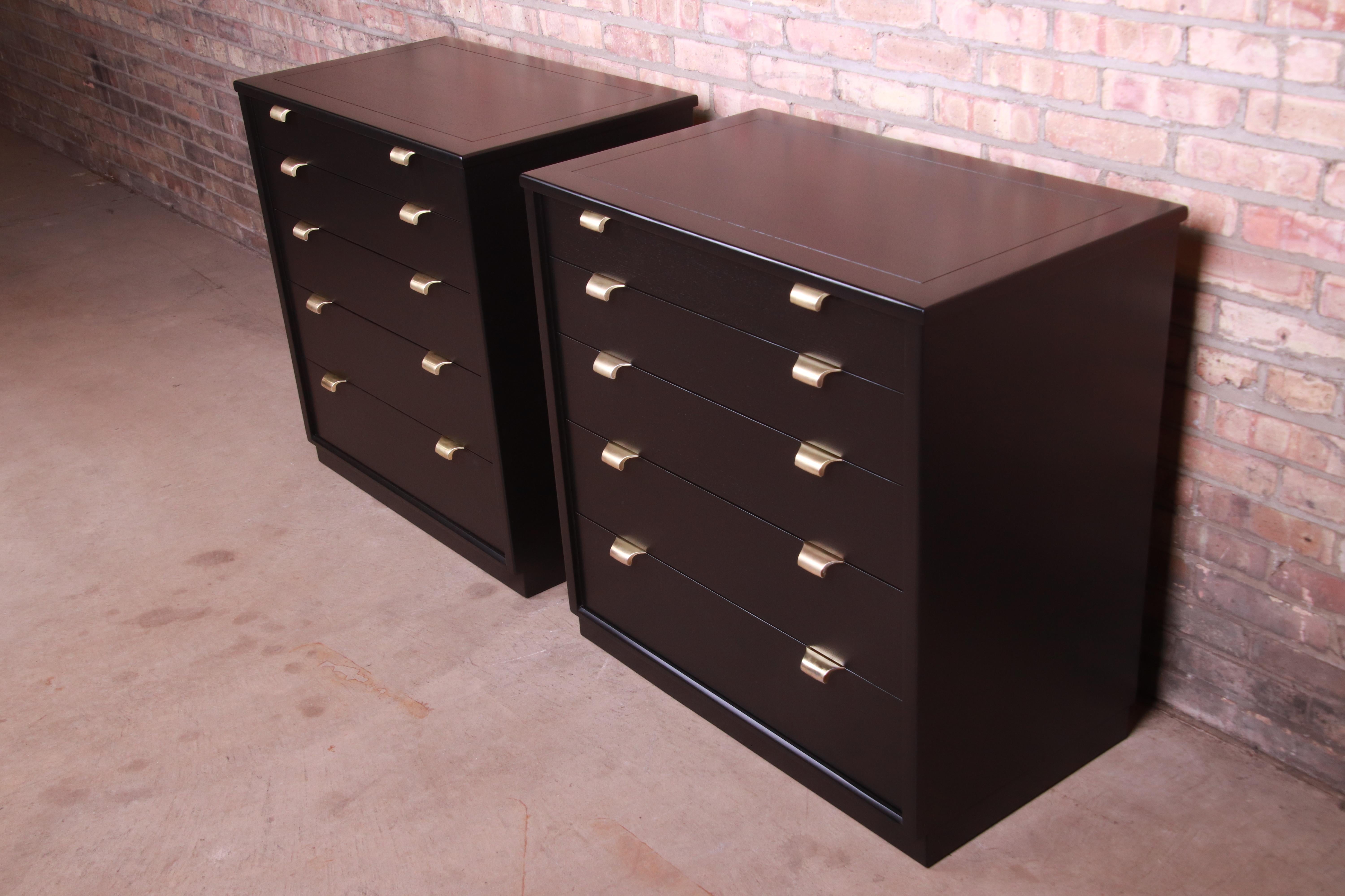 American Edward Wormley for Drexel Precedent Black Lacquered Bachelor Chests, Refinished