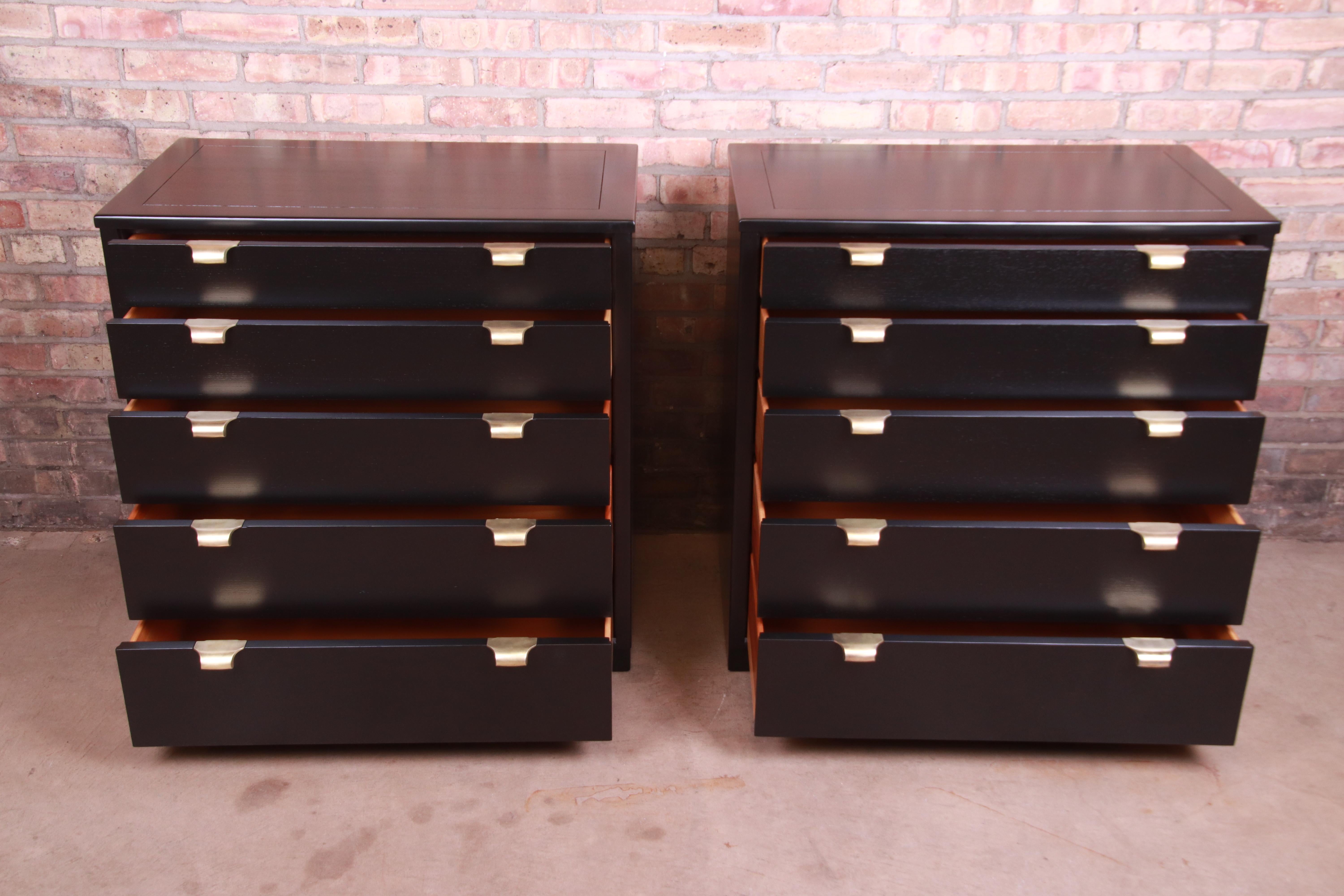 Edward Wormley for Drexel Precedent Black Lacquered Bachelor Chests, Refinished In Good Condition In South Bend, IN