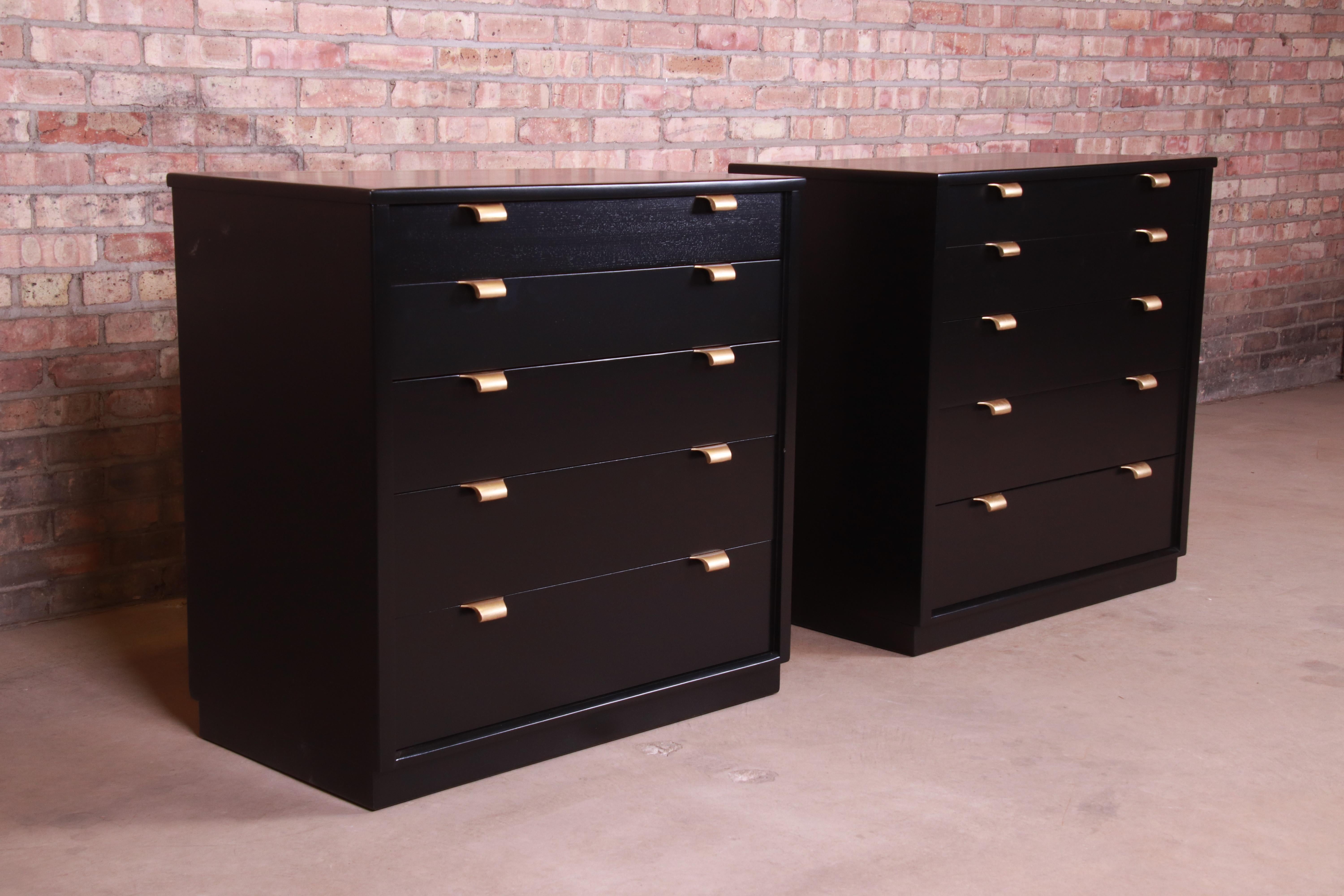 Mid-20th Century Edward Wormley for Drexel Precedent Black Lacquered Bachelor Chests, Refinished