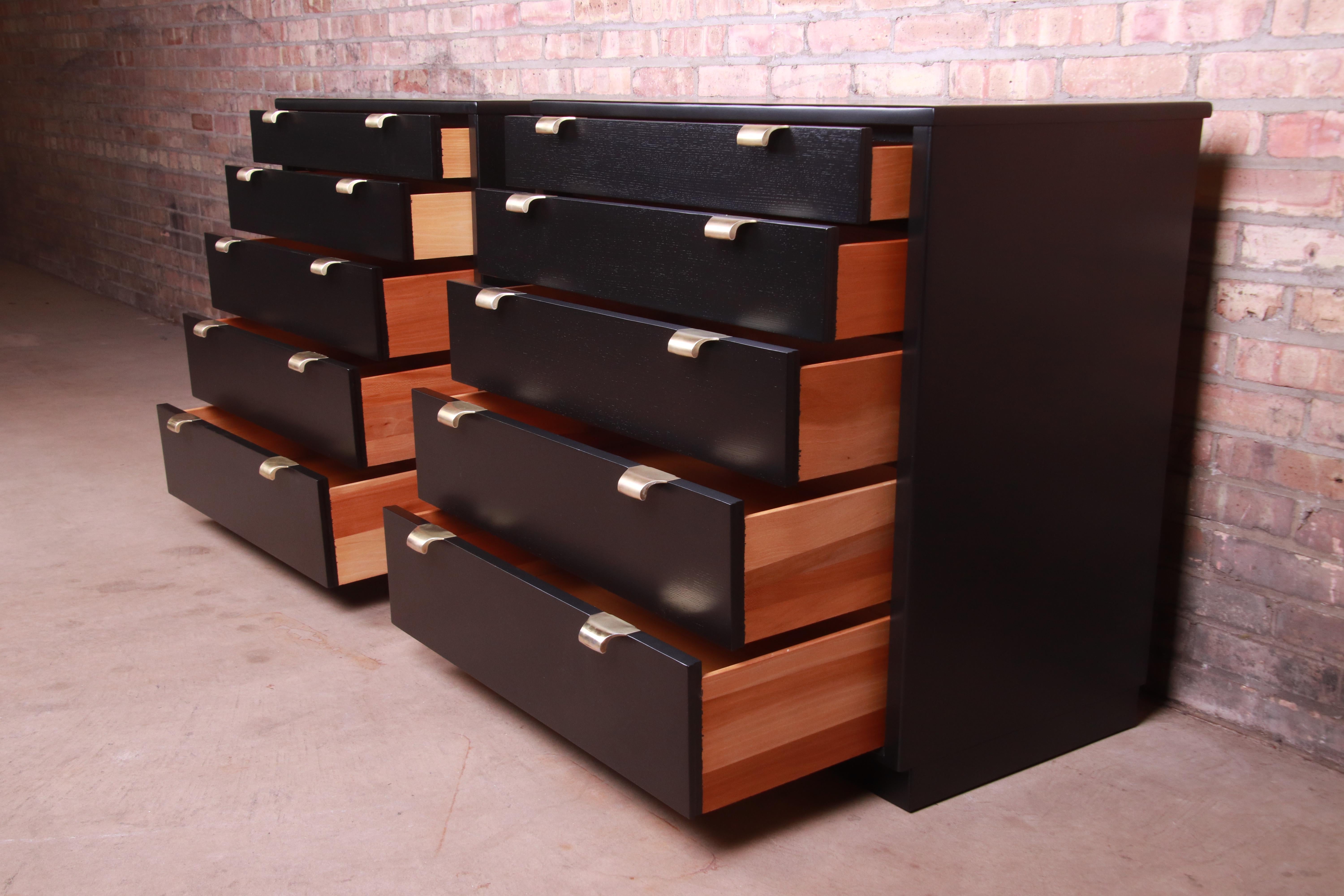 Mid-20th Century Edward Wormley for Drexel Precedent Black Lacquered Bachelor Chests, Refinished