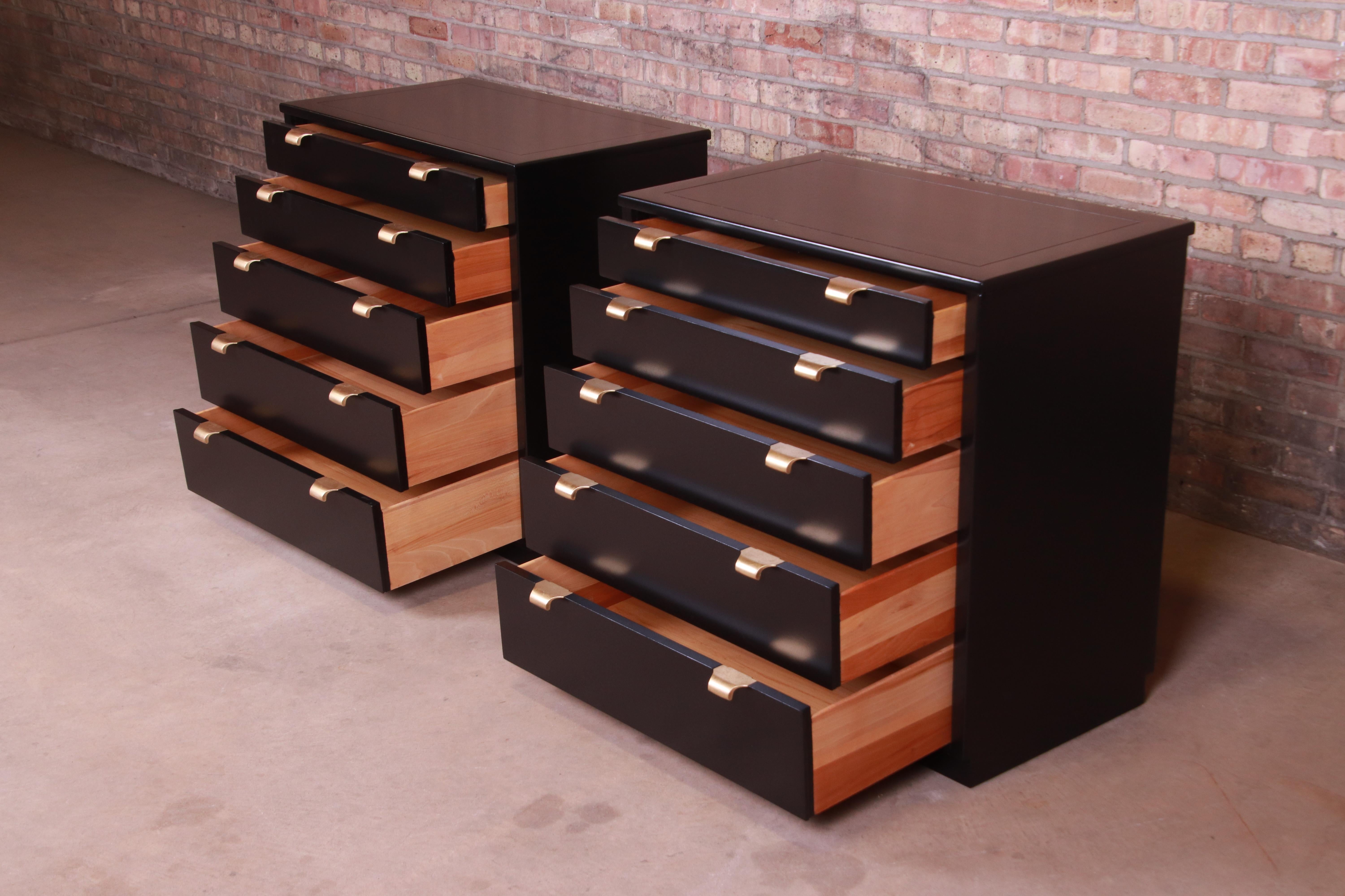 Edward Wormley for Drexel Precedent Black Lacquered Bachelor Chests, Refinished 2