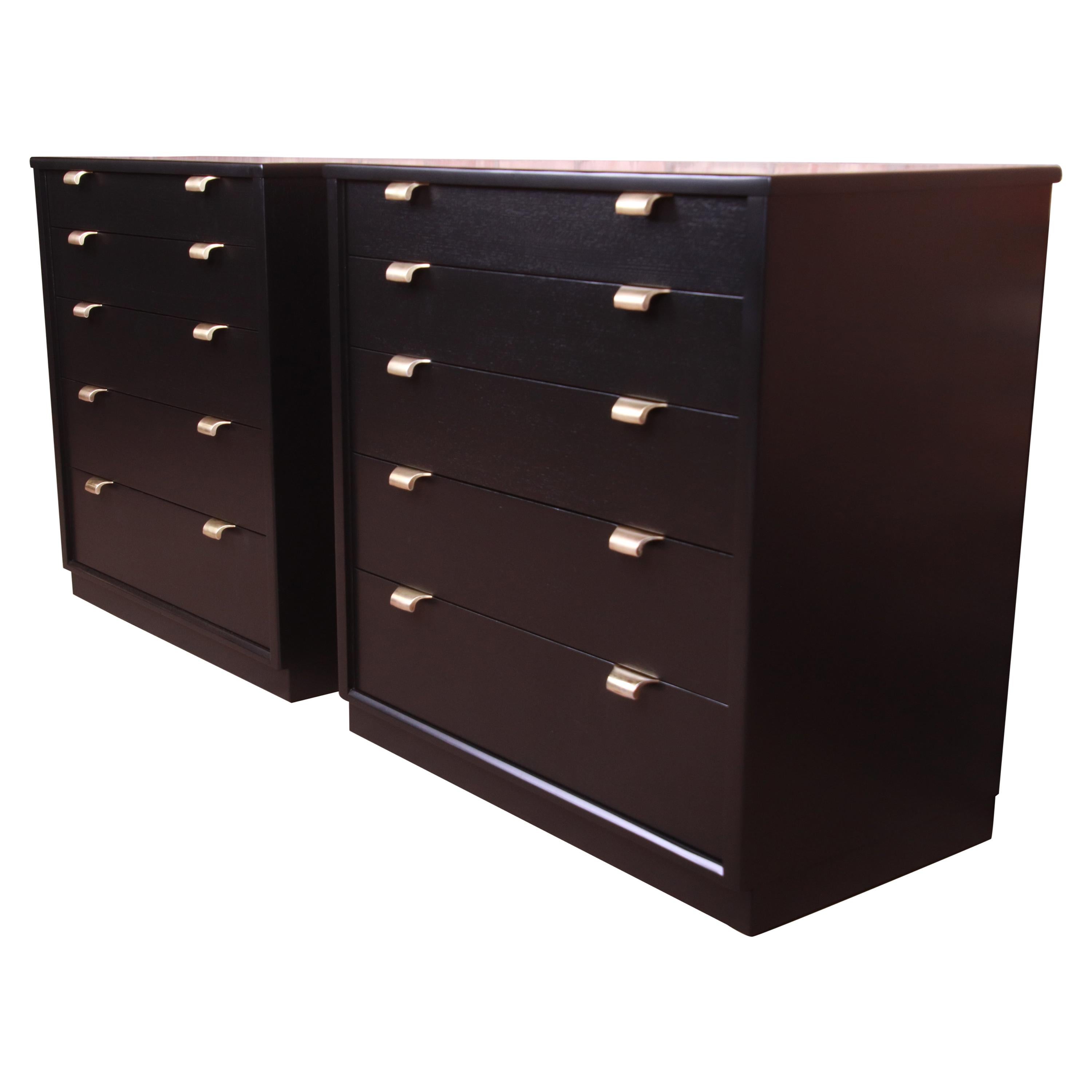 Edward Wormley for Drexel Precedent Black Lacquered Bachelor Chests, Refinished