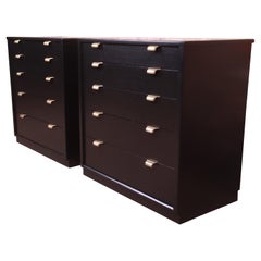 Edward Wormley for Drexel Precedent Black Lacquered Bachelor Chests, Refinished