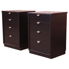 Edward Wormley for Drexel Precedent Black Lacquered Bedside Chests, Refinished