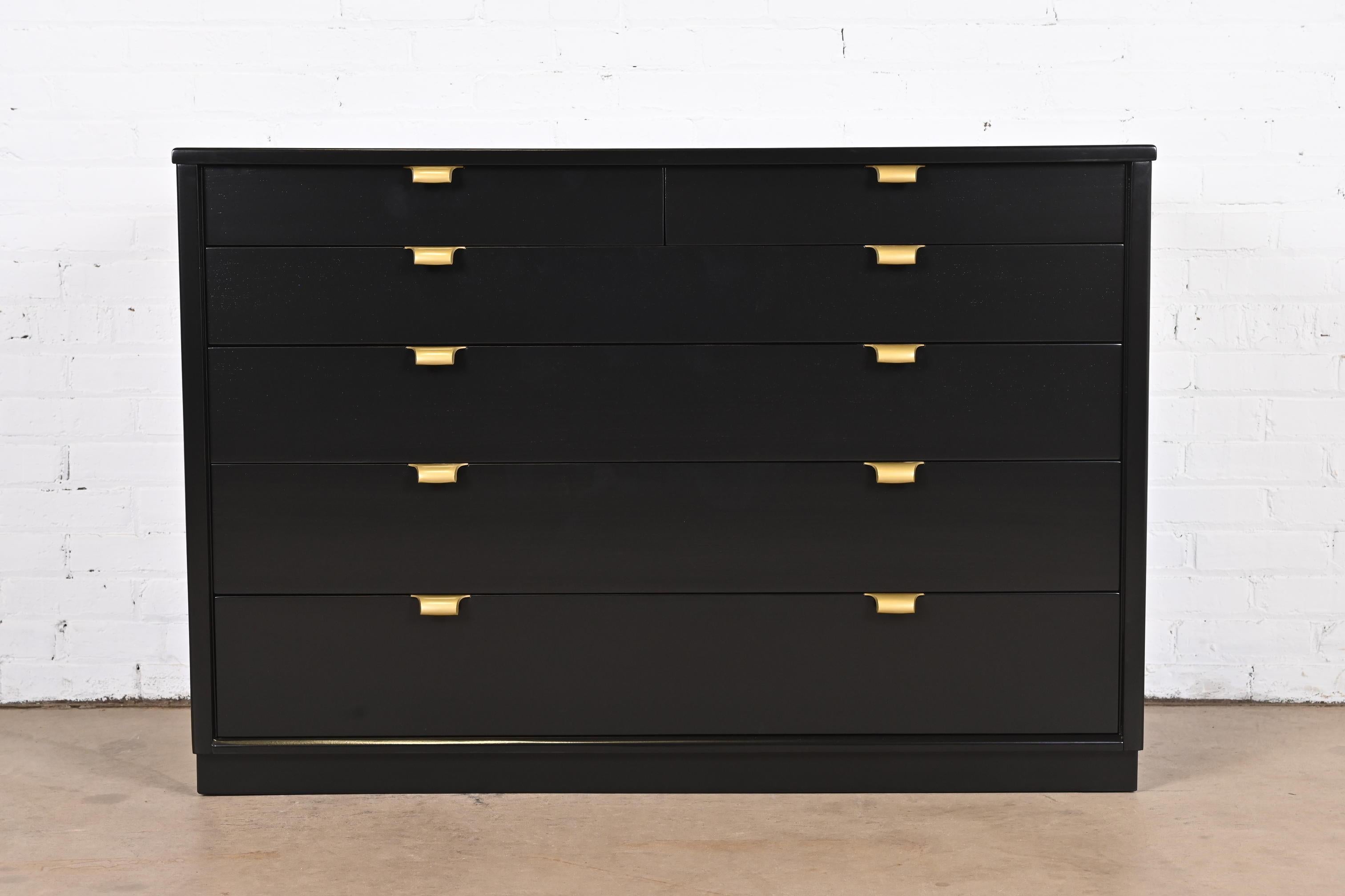 An exceptional Mid-Century Modern black lacquered dresser or chest of drawers

By Edward Wormley for Drexel, 