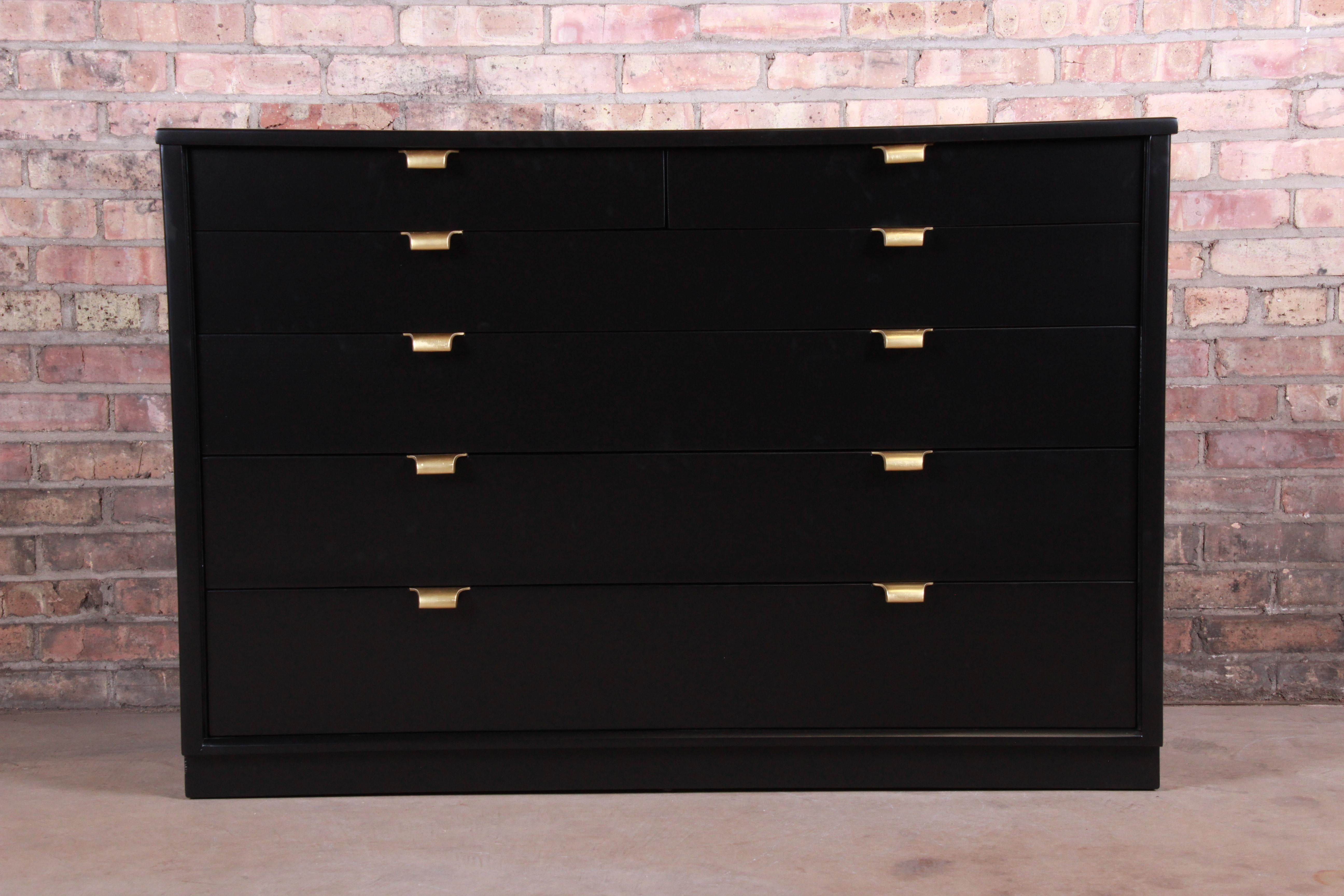 Mid-Century Modern Edward Wormley for Drexel Precedent Black Lacquered Chest of Drawers, Refinished