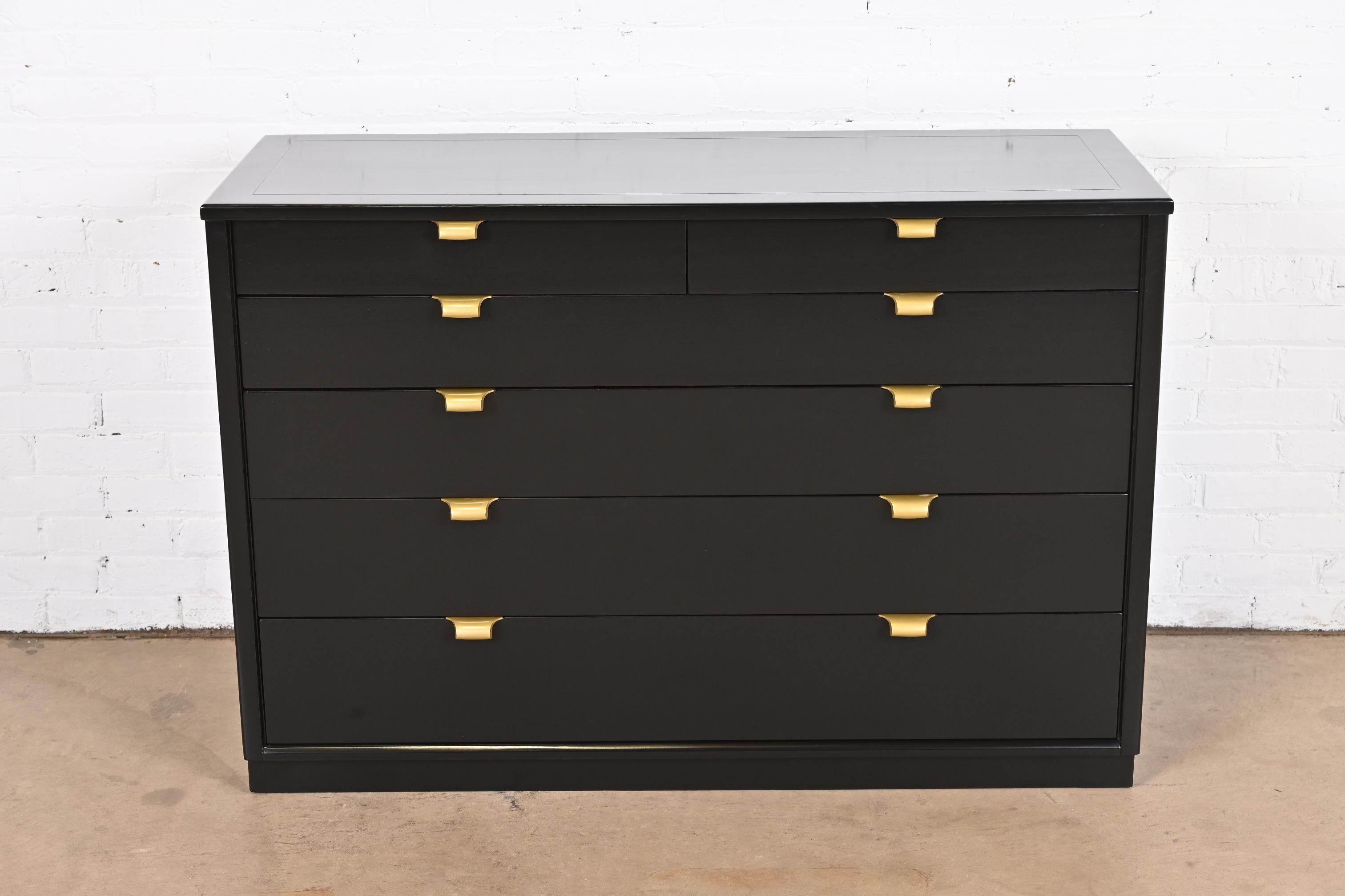 Mid-Century Modern Edward Wormley for Drexel Precedent Black Lacquered Chest of Drawers, Refinished
