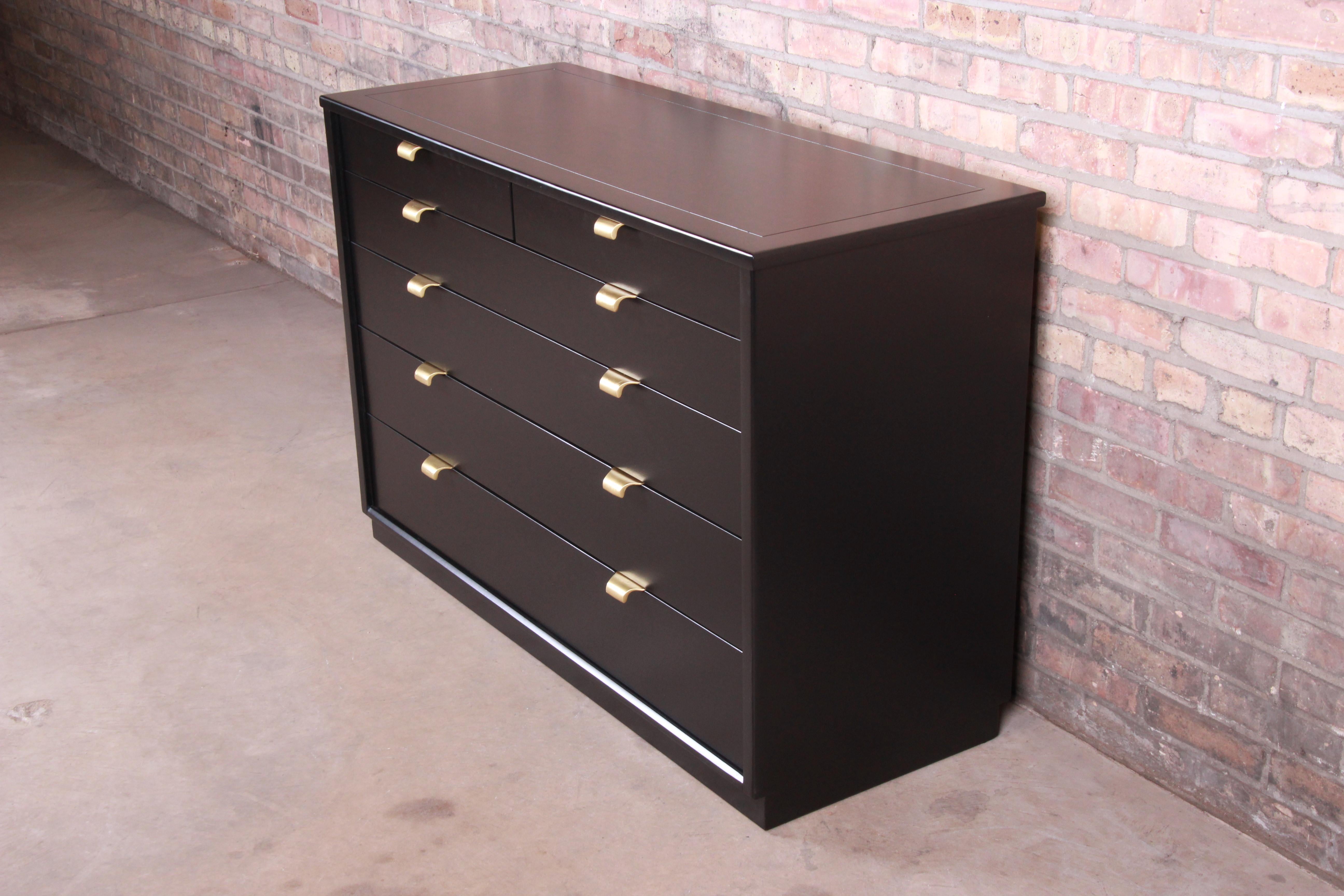 Edward Wormley for Drexel Precedent Black Lacquered Chest of Drawers, Refinished In Good Condition In South Bend, IN