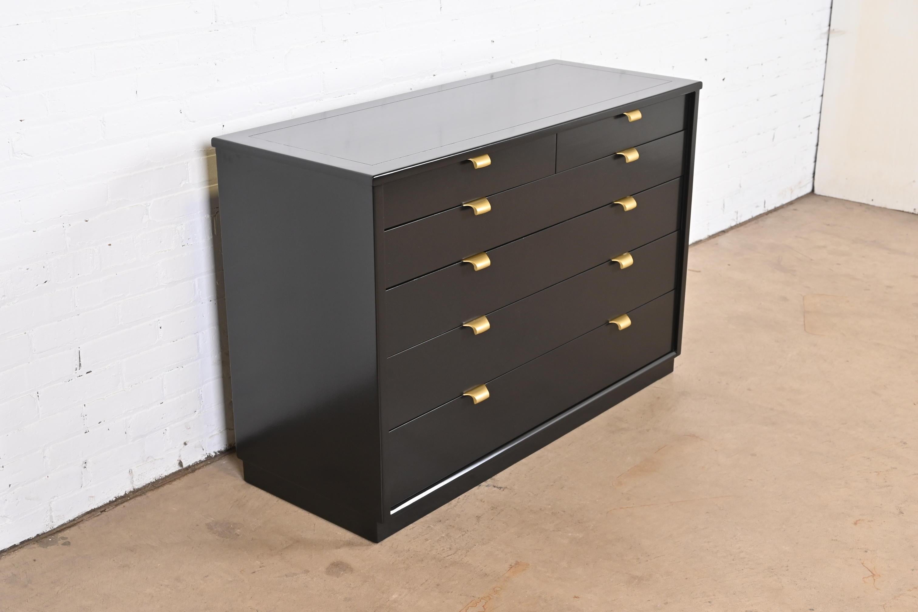 Edward Wormley for Drexel Precedent Black Lacquered Chest of Drawers, Refinished In Good Condition In South Bend, IN