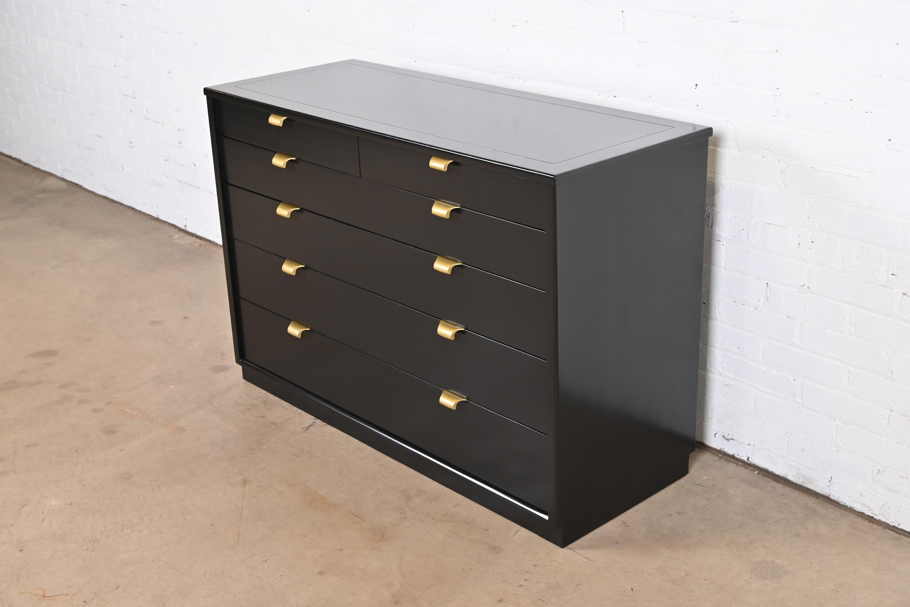 Mid-20th Century Edward Wormley for Drexel Precedent Black Lacquered Chest of Drawers, Refinished