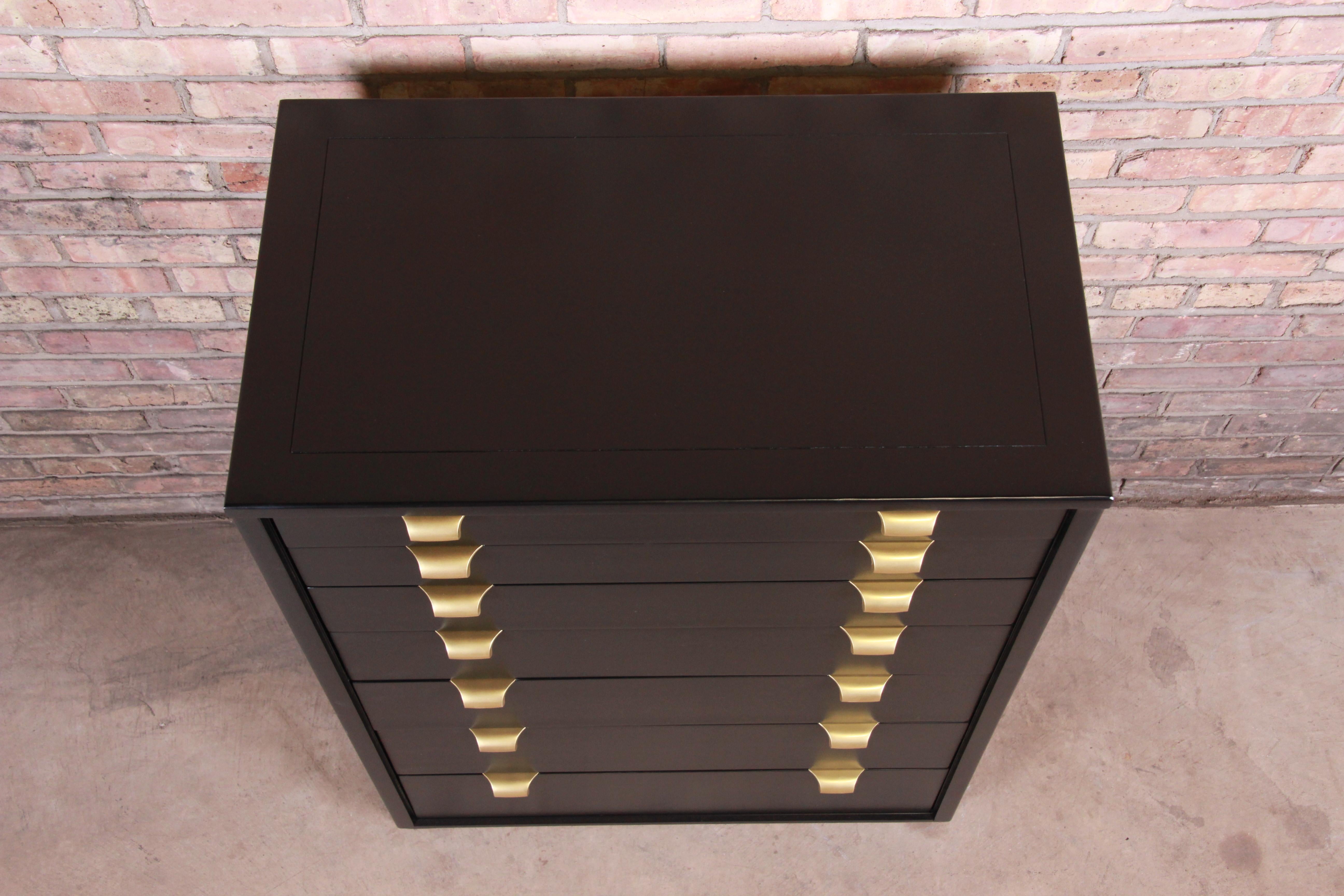 Edward Wormley for Drexel Precedent Black Lacquered Highboy Dresser, Refinished In Good Condition In South Bend, IN