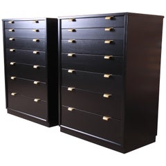 Edward Wormley for Drexel Precedent Black Lacquered Highboy Dressers, Pair